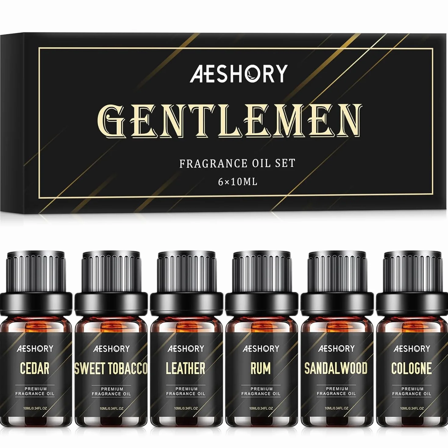 Aeshory 6x10ml Olejki Eteryczne Dla Mężczyzn, Zestaw Naturalnych Olejków Zapachowych Do Dyfuzora, Do Wyrobu Świec – Drzewo Sandałowe, Cedr, Skóra, Słodki Tytoń, Rum Laurowy, Woda Kolońska