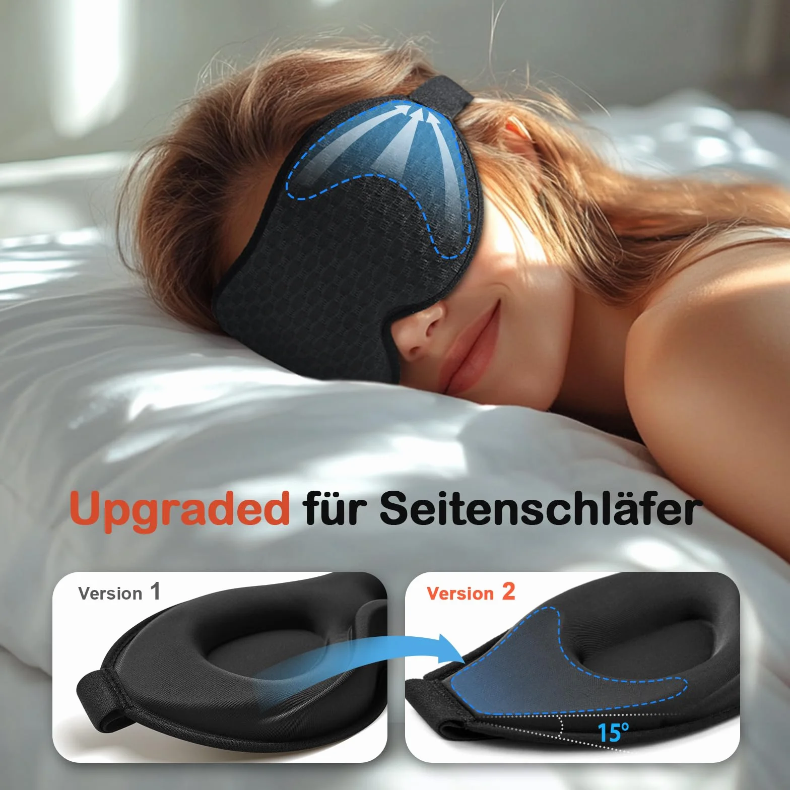 INNELO Maska do spania 3D ergonomiczna maska na oczy czarna