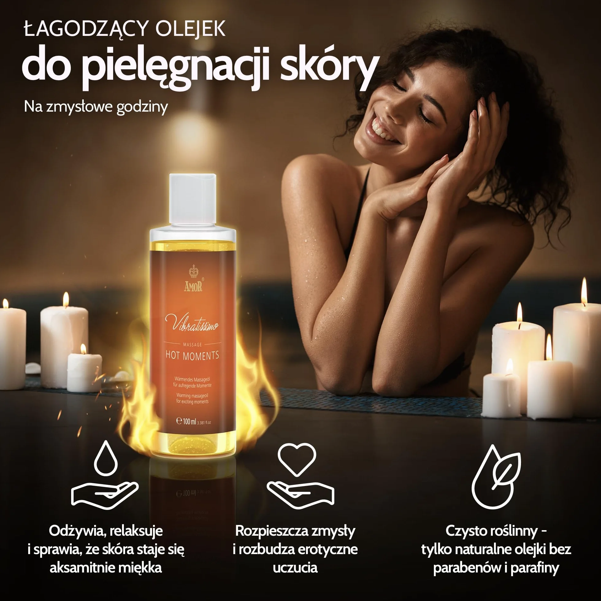 „Hot Moments” Vibratissimo – rozgrzewający, kojący olejek do masażu, olejek do masażu erotycznego, 100 ml