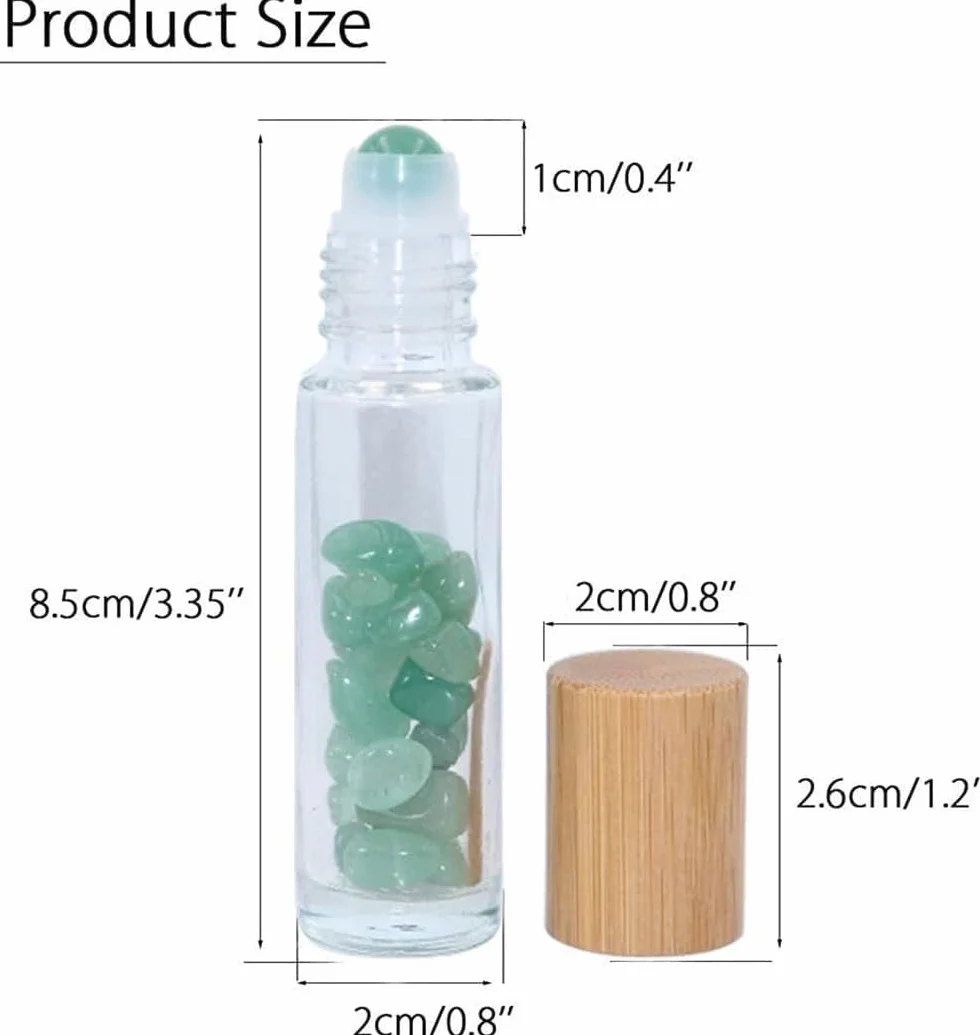 Butelki z kamieniami szlachetnymi 10 ml, próbki z zatyczkami bambusowymi, kryształowe wiórki do olejków eterycznych, aromaterapii