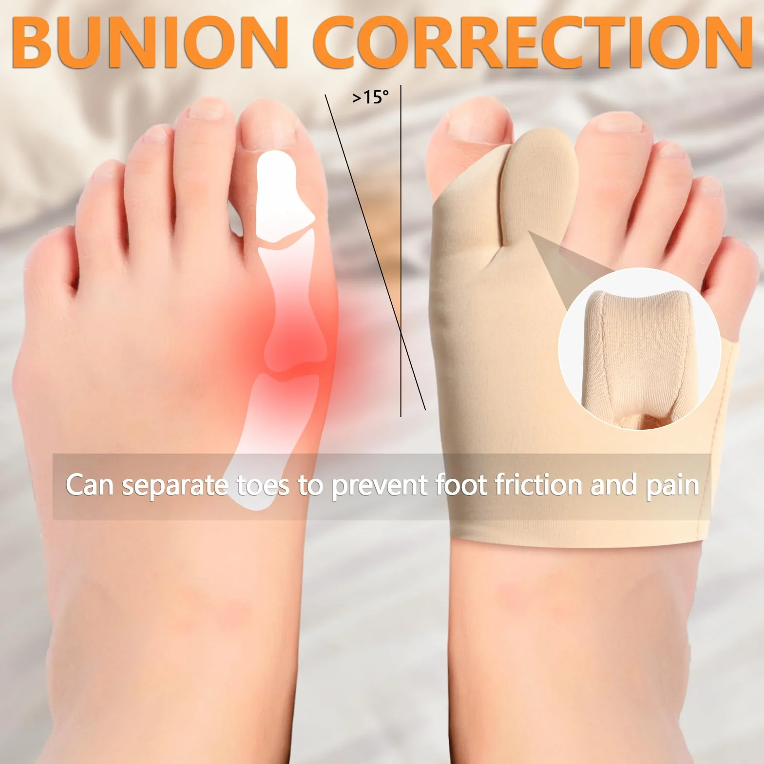 1 para orteza korekcyjna Hallux Valgus, opaska na Hallux Valgus, separator palców Hallux Valgus, skarpety Hallux Valgus do łagodzenia bólu, wbudowane, wyjmowane silikonowe amortyzatory