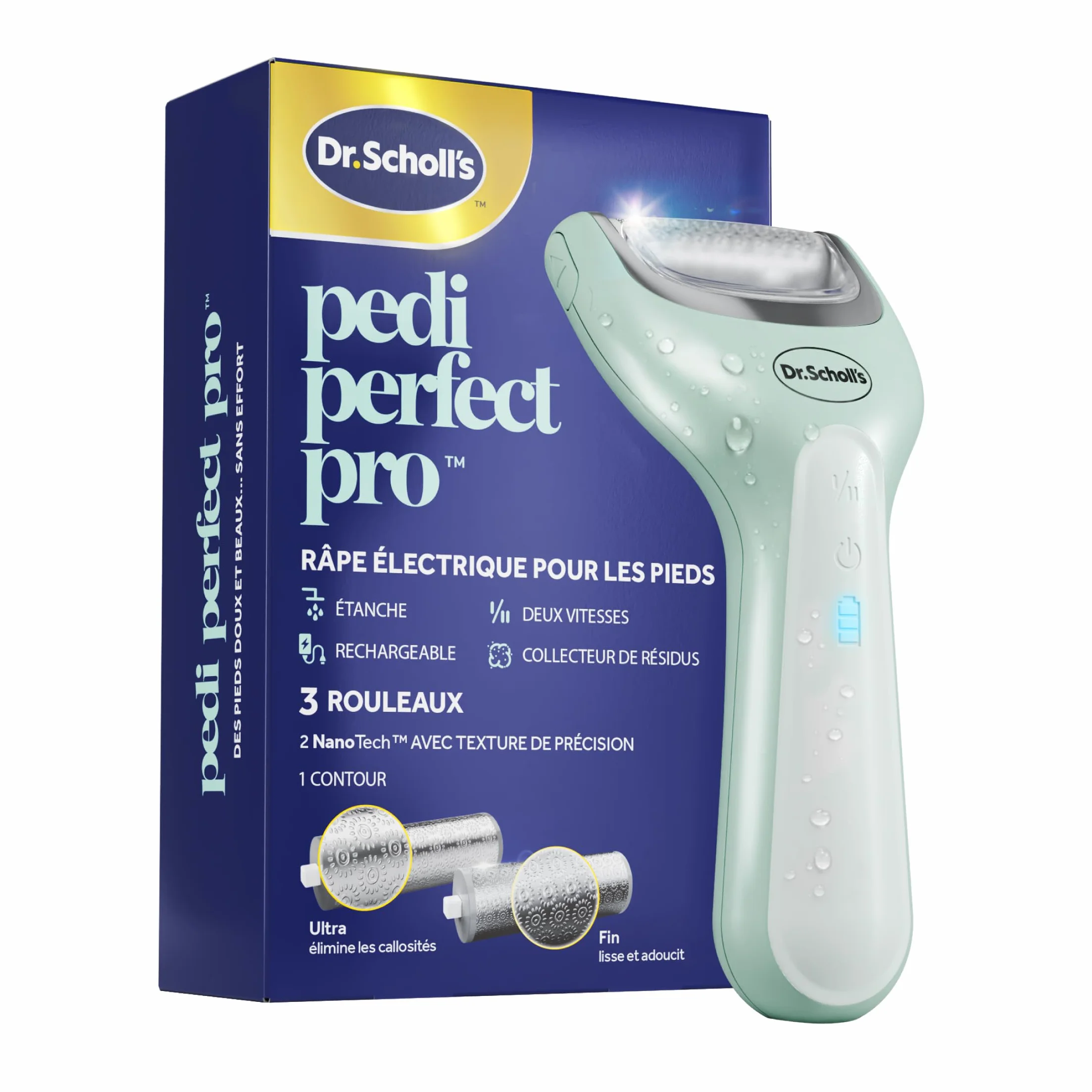 Dr. Scholl's Pedi Perfect Pro profesjonalny elektryczny pedicure do stóp, wodoodporny, akumulatorowy, 3 głowice