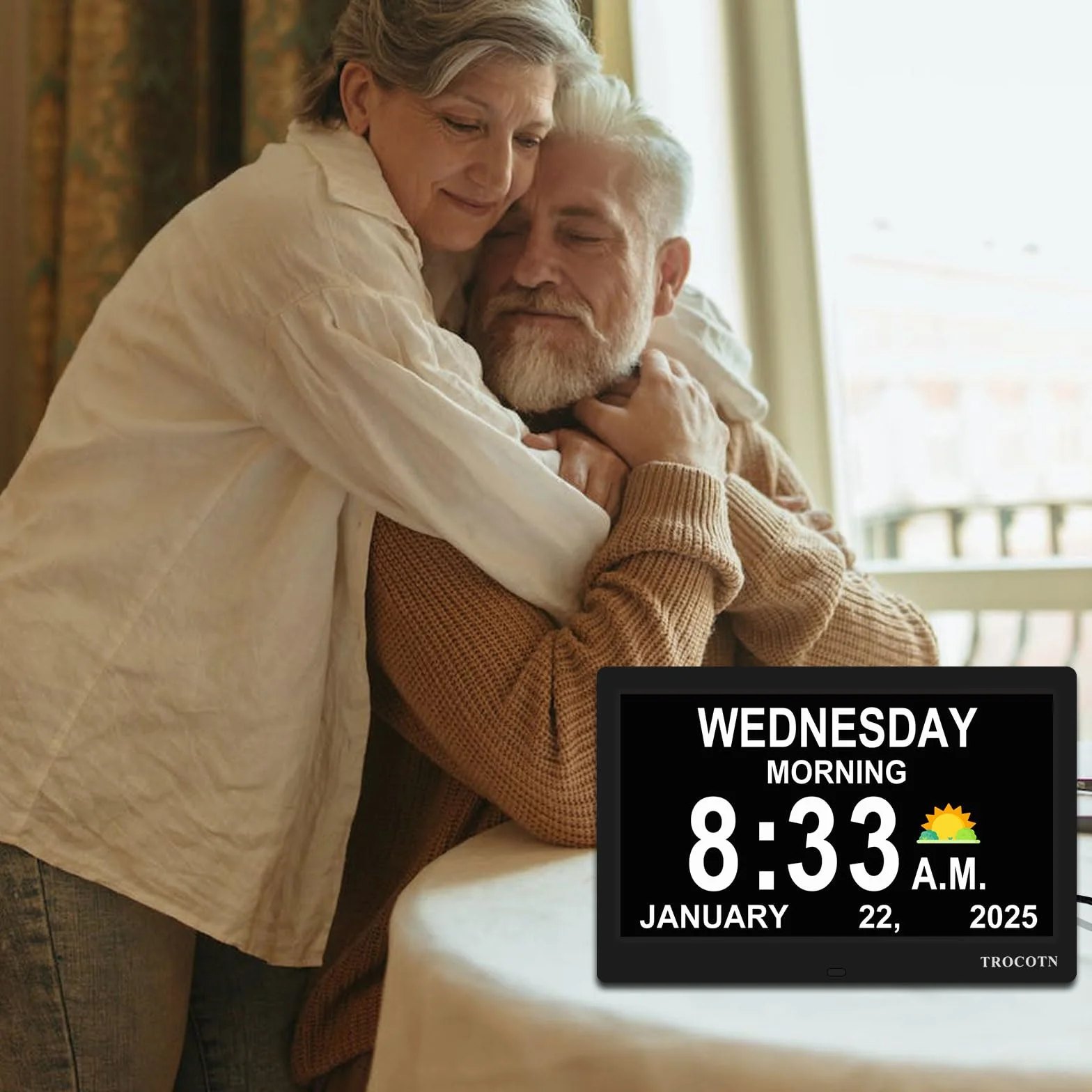TROCOTN Zegar z demencją, zegar cyfrowy z datą i dniem dla osób starszych, alzheimera zegar dzienny duży wyświetlacz kalendarz zegar (10 Cale Czarny)