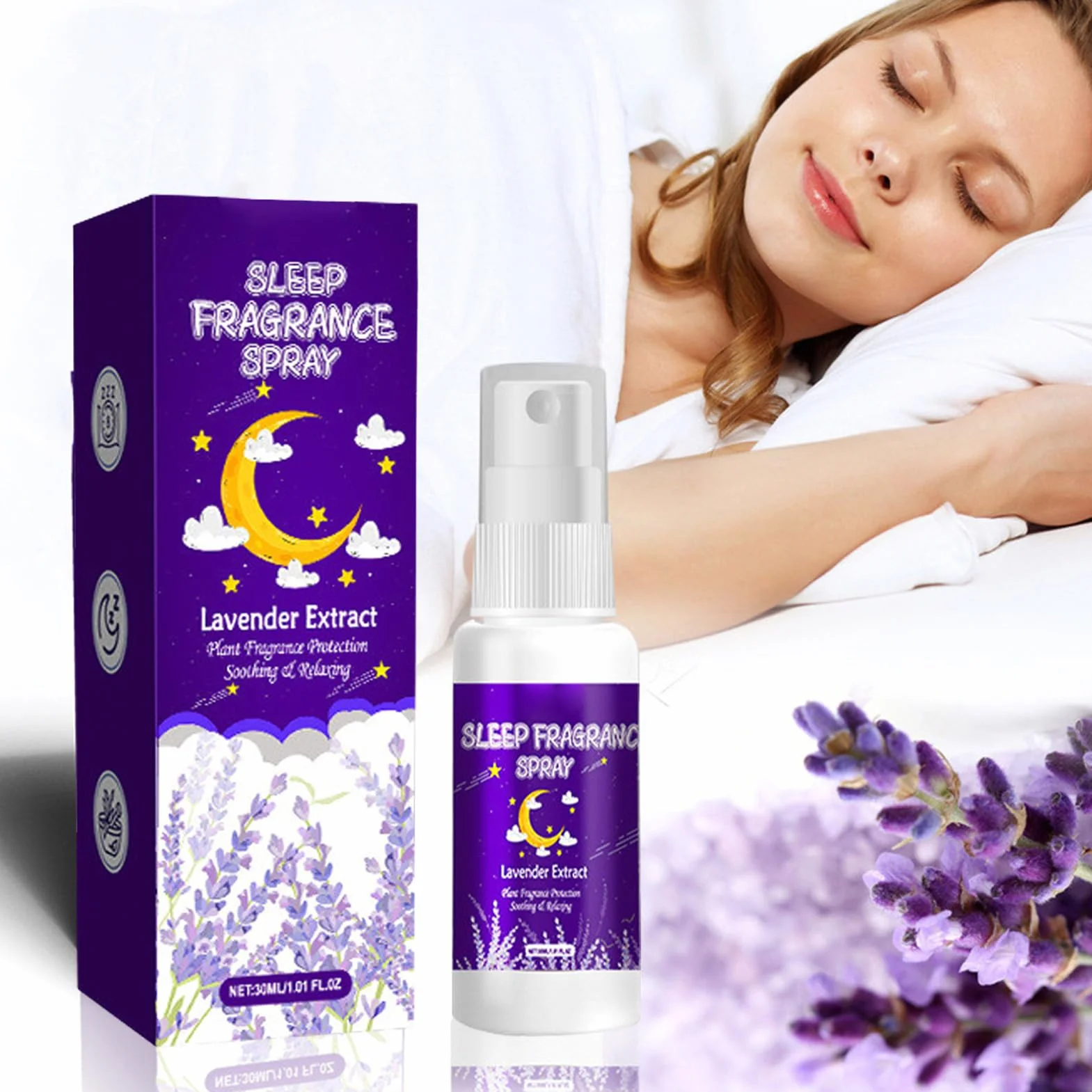 Poduszka do aromaterapii, lawenda, butelka z rozpylaczem do spania, 30 ml, naturalna mgiełka olejowa na noc, pojemnik z PCW, z delikatnym zapachem, pomoc w zasypianiu, zapach aromaterapii, do biura