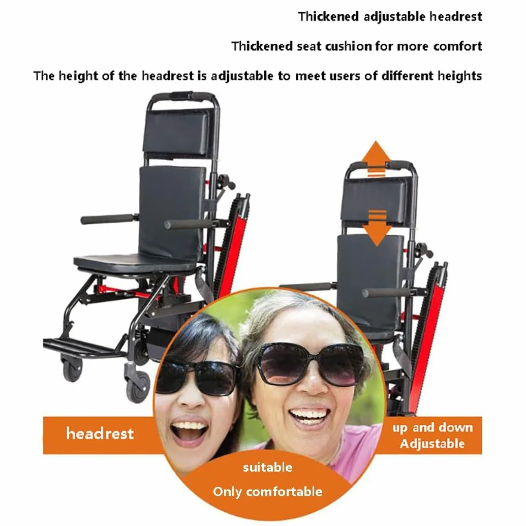 WOLWES Elektryczny wózek inwalidzki z podnośniką do schodów, wózek inwalidzki, aluminium, all-terrain, kolor czerwony, 19 kg, 165 kg obciążenia, 5-calowe koła Mag, elektryczno-mechaniczny hamulec