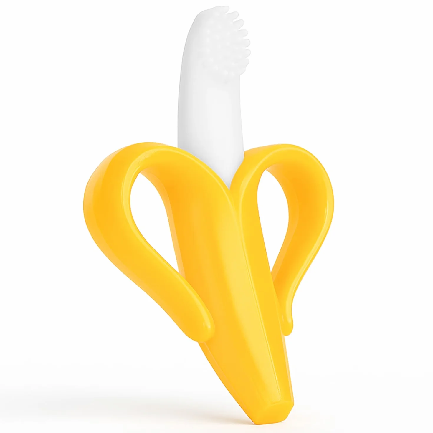 Bananowa szczoteczka do zębów i gryzak dla niemowląt – 2 w 1 wynalazek do mycia zębów i pomocy dentystycznej (żółty)