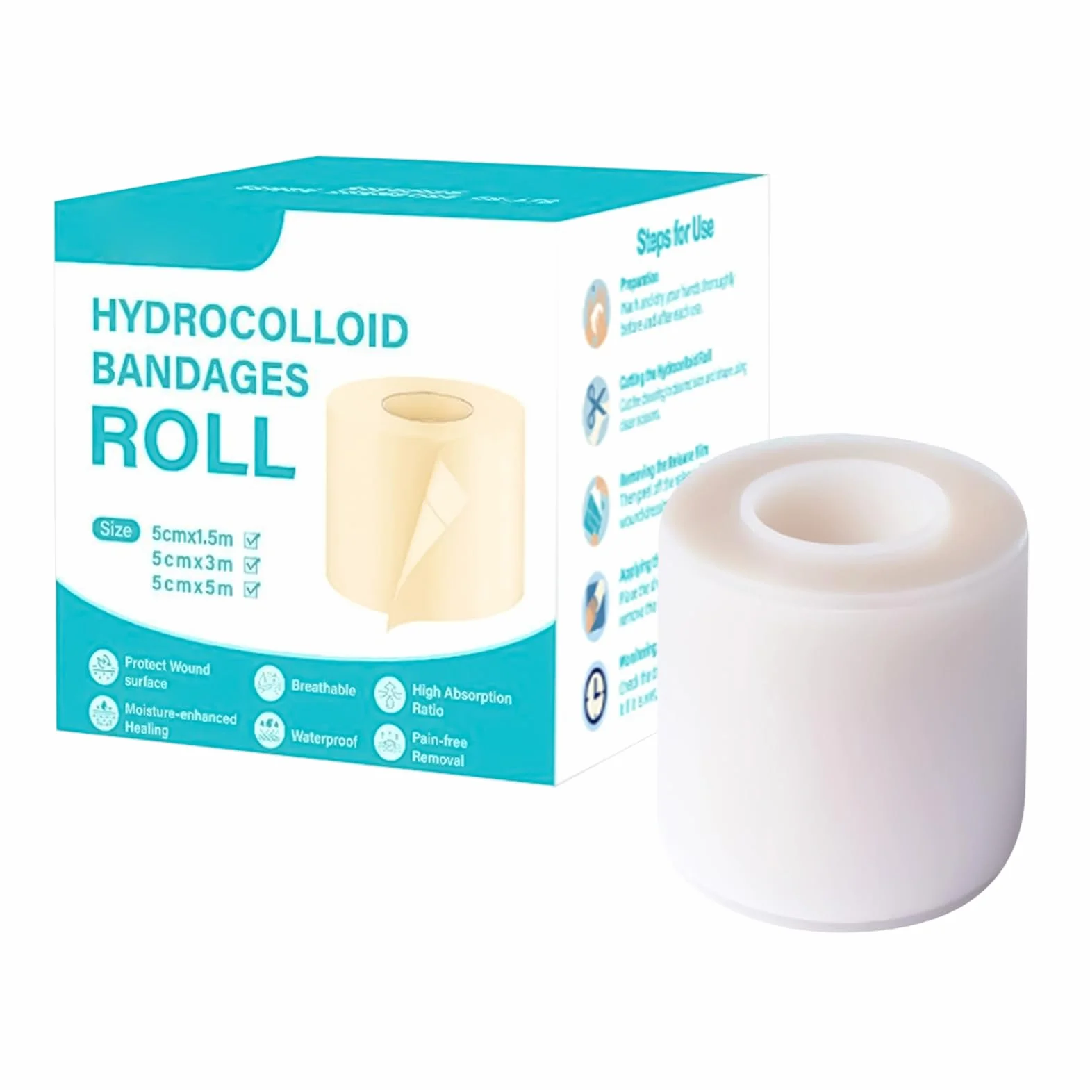 Hydrokoloidowa Rolka,Szerokość 5 cm Taśma Hydrokoloidowa - Elastyczny Plaster do Przycinania na Rany Palców Stóp, Grzybicy Stóp, Pięt, Dla Wrażliwej Skóry, Mężczyzn, Osób Starszych i