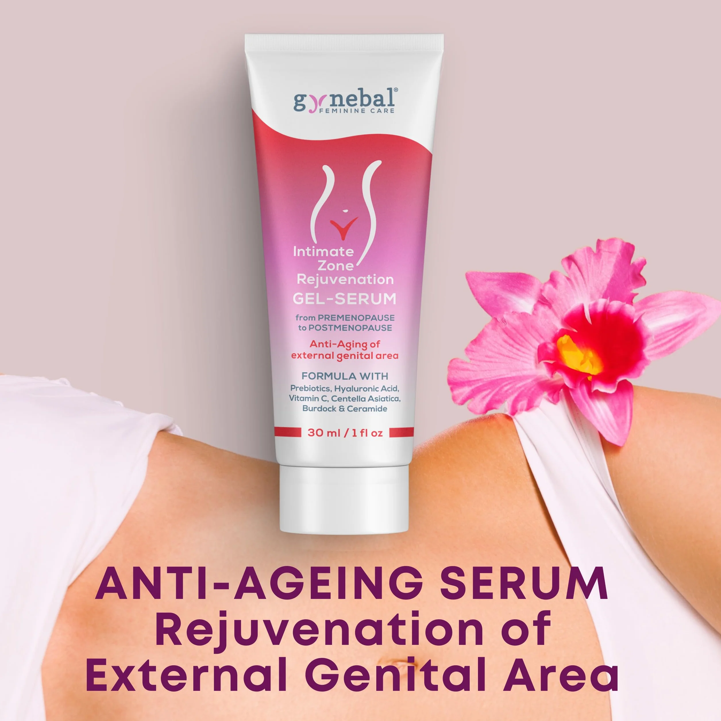 30 ml Intymny żel odmładzający srom - Supernawilżający Przeciwzmarszczkowy Ujędrniający Zewnętrzna strefa pochwy - Zmiany estetyczne spowodowane menopauzą, suchością, woskowaniem, poporodem
