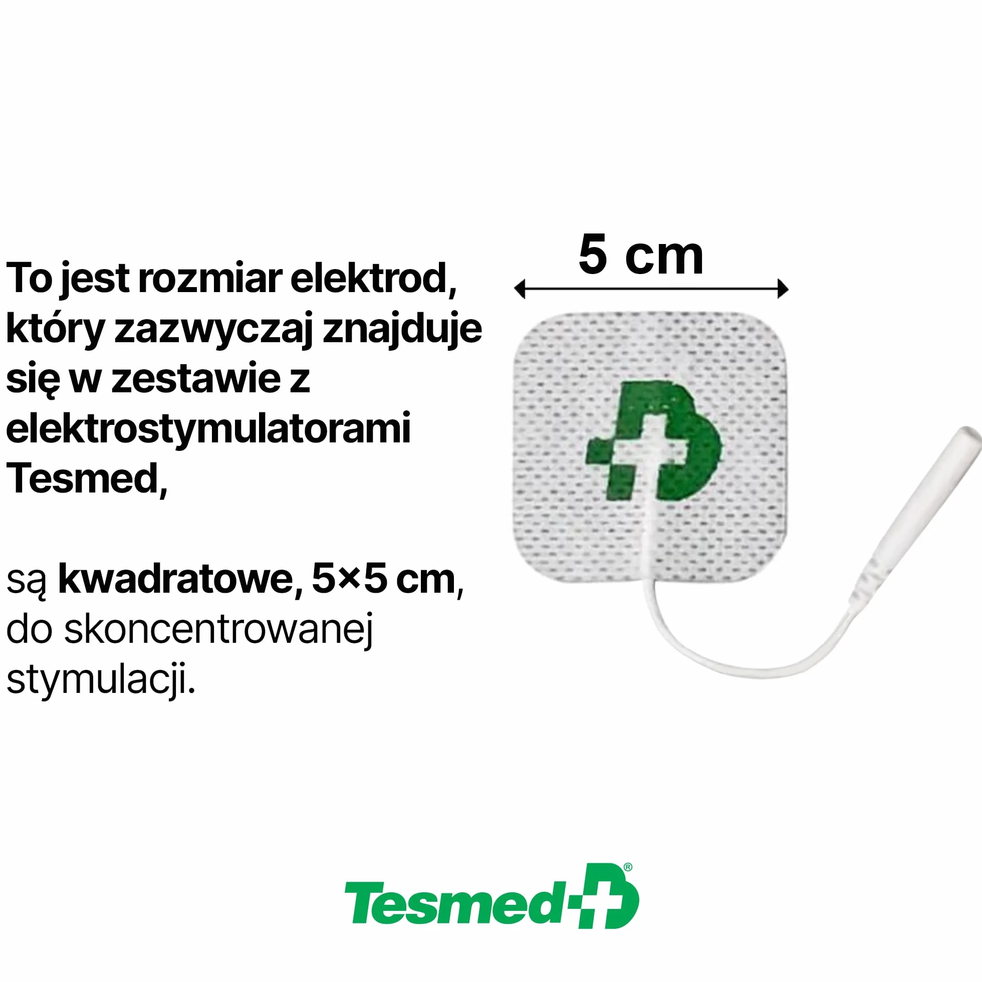 TESMED 8 elektrod najwyższej jakości mm. 50x50, uniwersalne, odpowiednie dla wszystkich marek elektrostymulatorów z przewodami wtykowymi 2 mm, bez użycia żelu