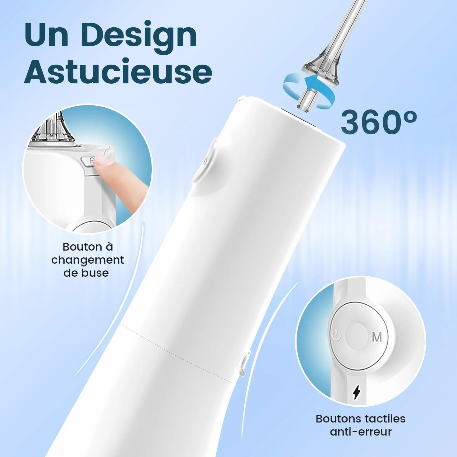 AUIEI Przenośny irygator dentystyczny do wody 5 trybów 8 dysz 300 ml USB wodoodporny IPX7 biały