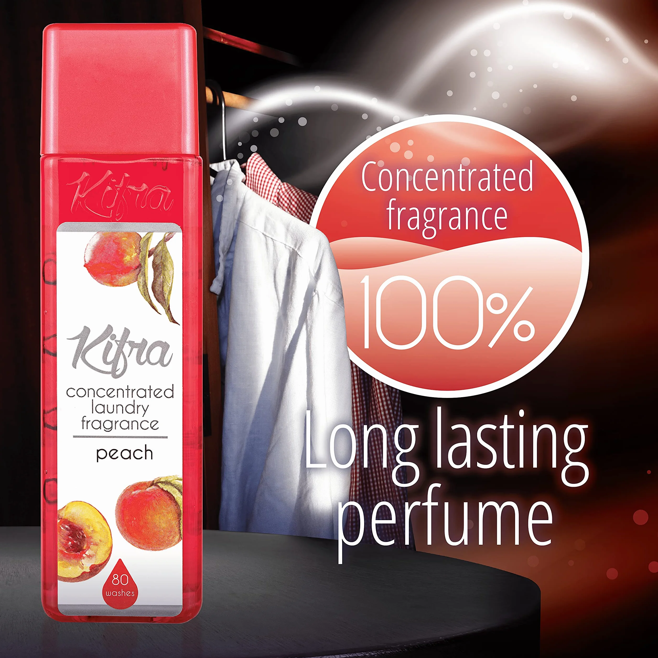 KIFRA Peach skoncentrowane perfumy do prania 200 ml, 80 cykli prania, długotrwały zapach prania