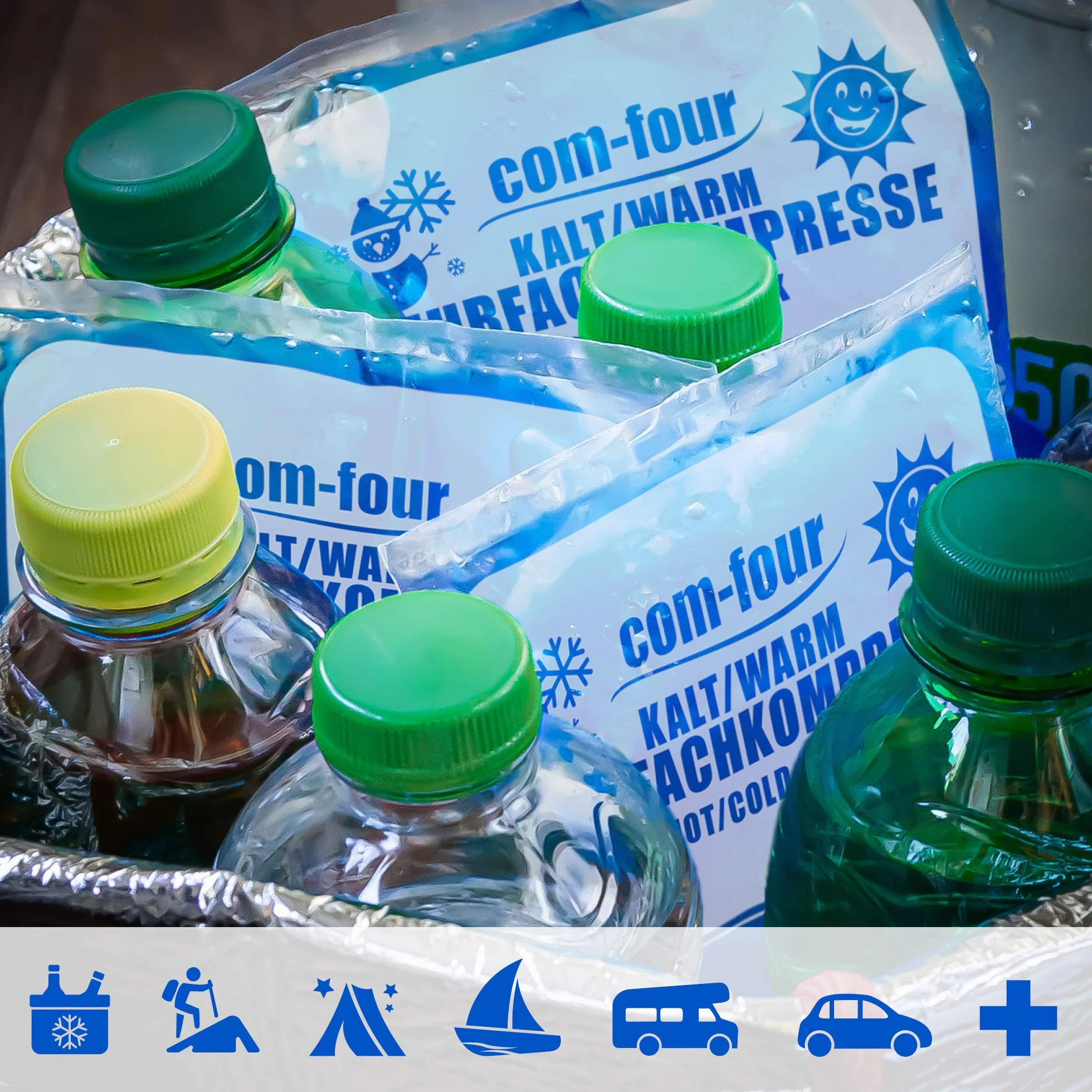 COM-FOUR® 3x kompresy w 3 róznych rozmiarach z oslona, kompresy na zimno i cieplo - opakowanie ekonomiczne - nadaja sie do mikrofalówki - Made in Germany (3 kawalki)
