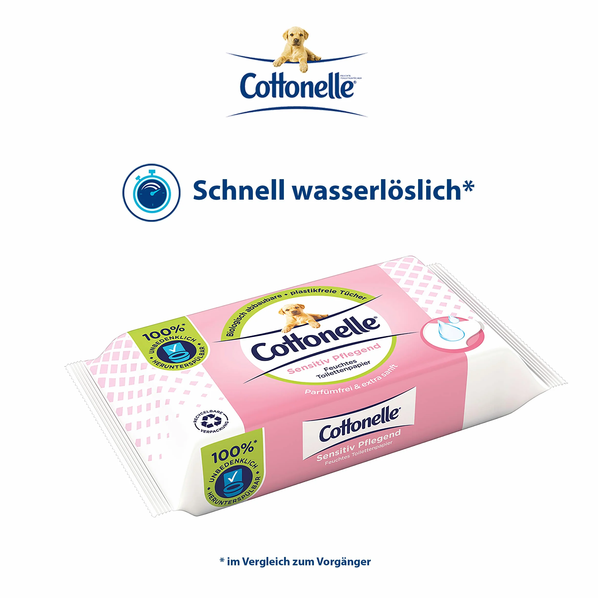 Cottonelle Wilgotny papier toaletowy, delikatny pielęgnacyjny – nie zawiera perfum, biodegradowalny, nie zawiera plastiku, możliwość ponownego zamknięcia, opakowanie ekonomiczne, 12 x 42 chusteczki