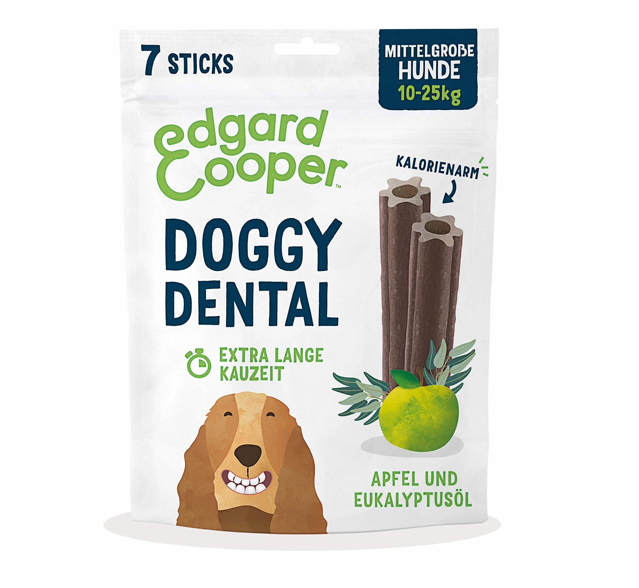 Edgard & Cooper Snacks 56 pałeczek dentystycznych, średni pies, naturalne, 8 x 7 pałeczek, pielęgnacja zębów, eukaliptus i jabłko, raz dziennie, niskokaloryczne, skuteczne żucie, świeży oddech