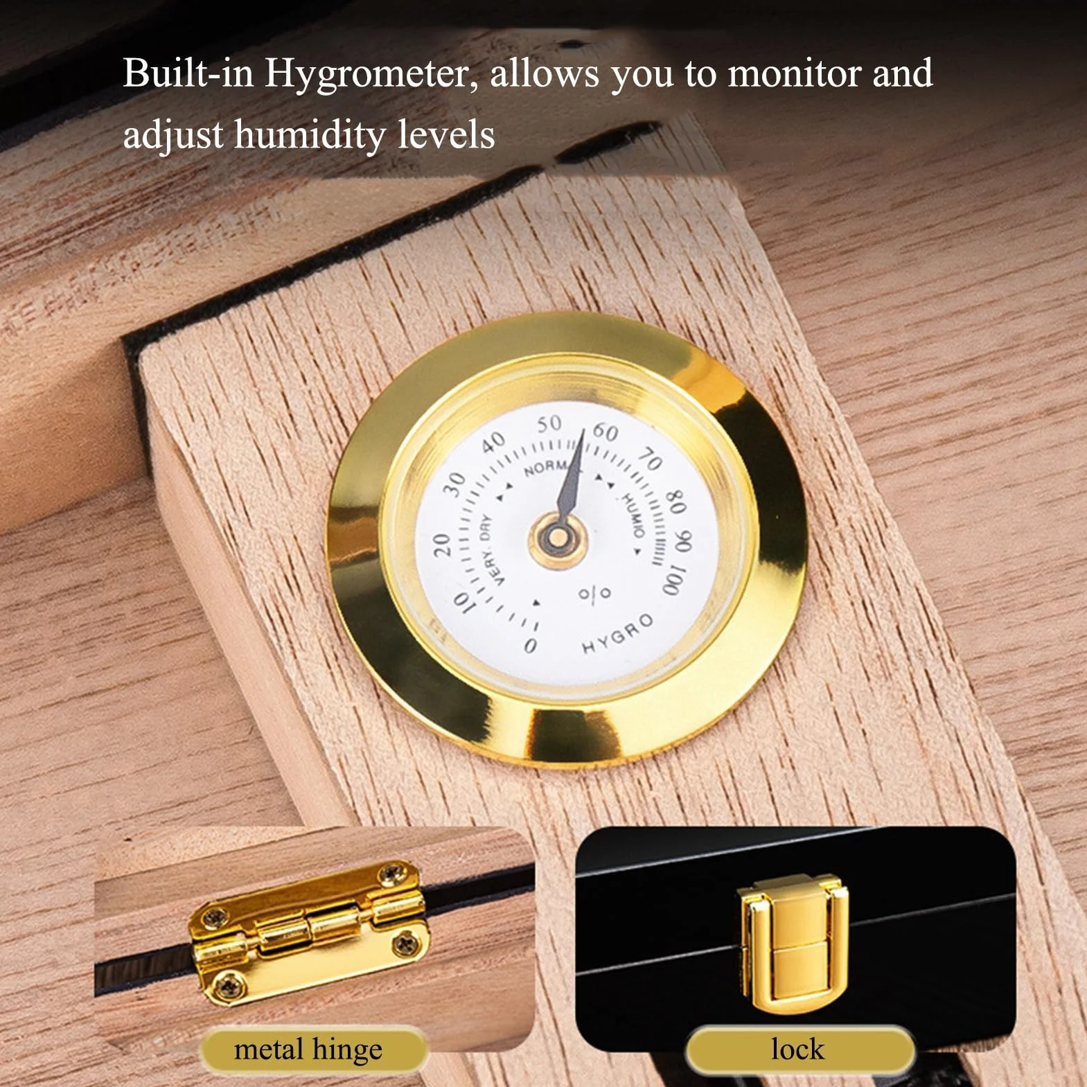 Cigar Humidor Box Cedar Wood Glass Top Humidor With Hygrometer & Humidifier & Divider Hold 15 Cigars For Men Women