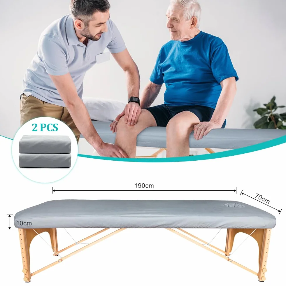 2 szt. pokrowców z otworem na stół do masażu, nadaje się do prania, pokrowiec na stół kosmetyczny i ławki terapeutyczne – 70 x 190 cm (kolor szary)