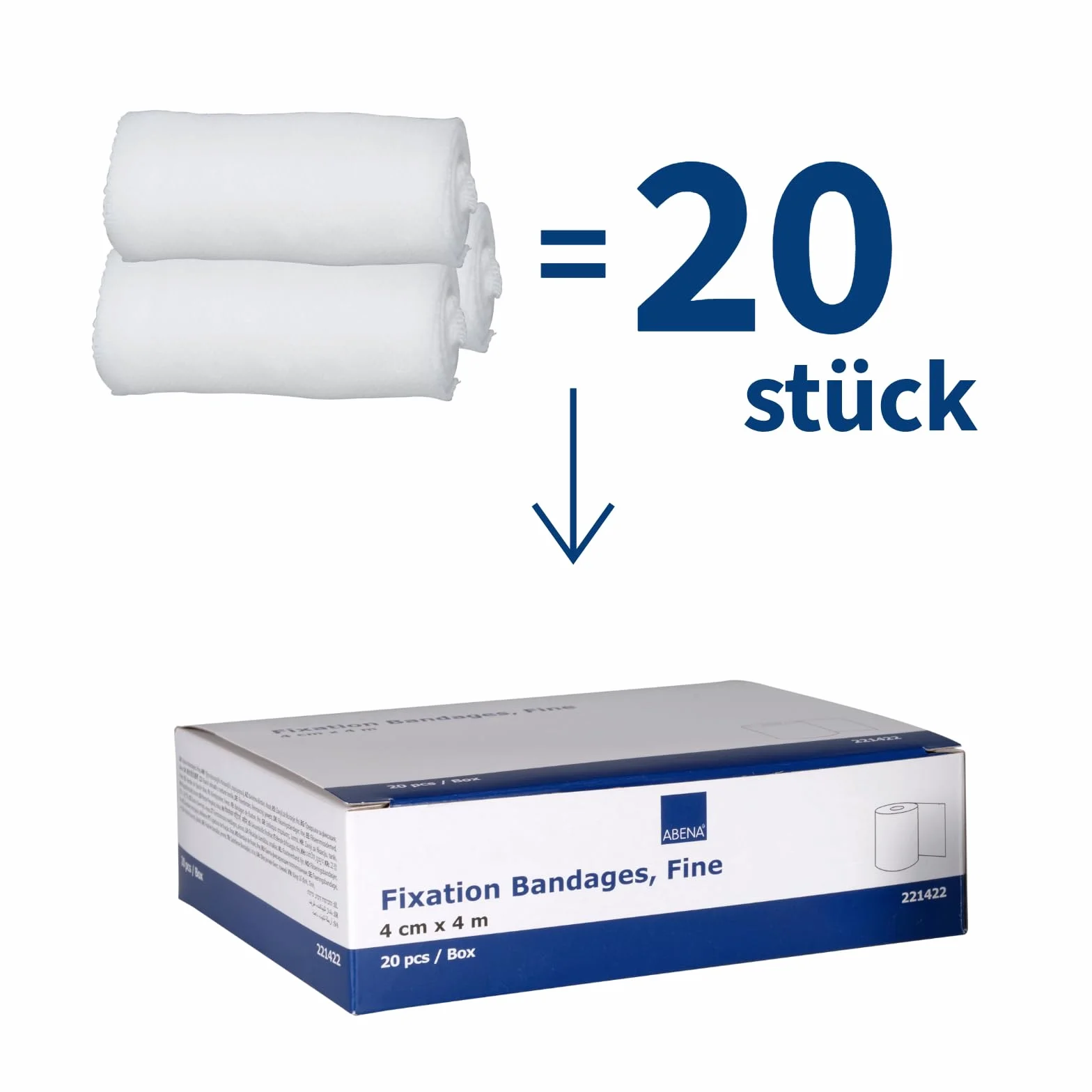 ABENA Bandaże z gazy 4 cm x 4 m – 20 sztuk, delikatne, elastyczne bandaże z materiału opatrunkowego, przepuszczające powietrze i przyjazne dla skóry bandaże – idealne do utrwalania ran, uprawiania