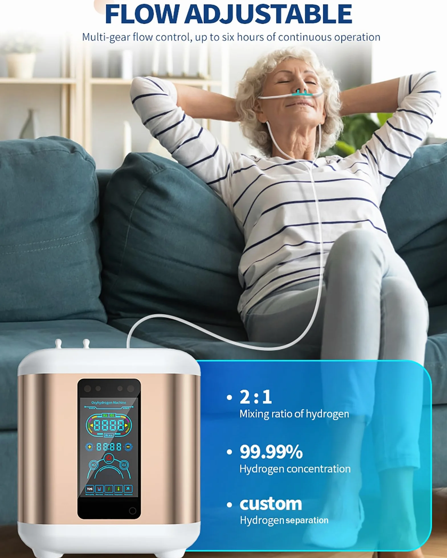 Przenośny inhalator wodorowy 2 w 1 Gold 600ml/min z separacją i funkcją pulsacyjną