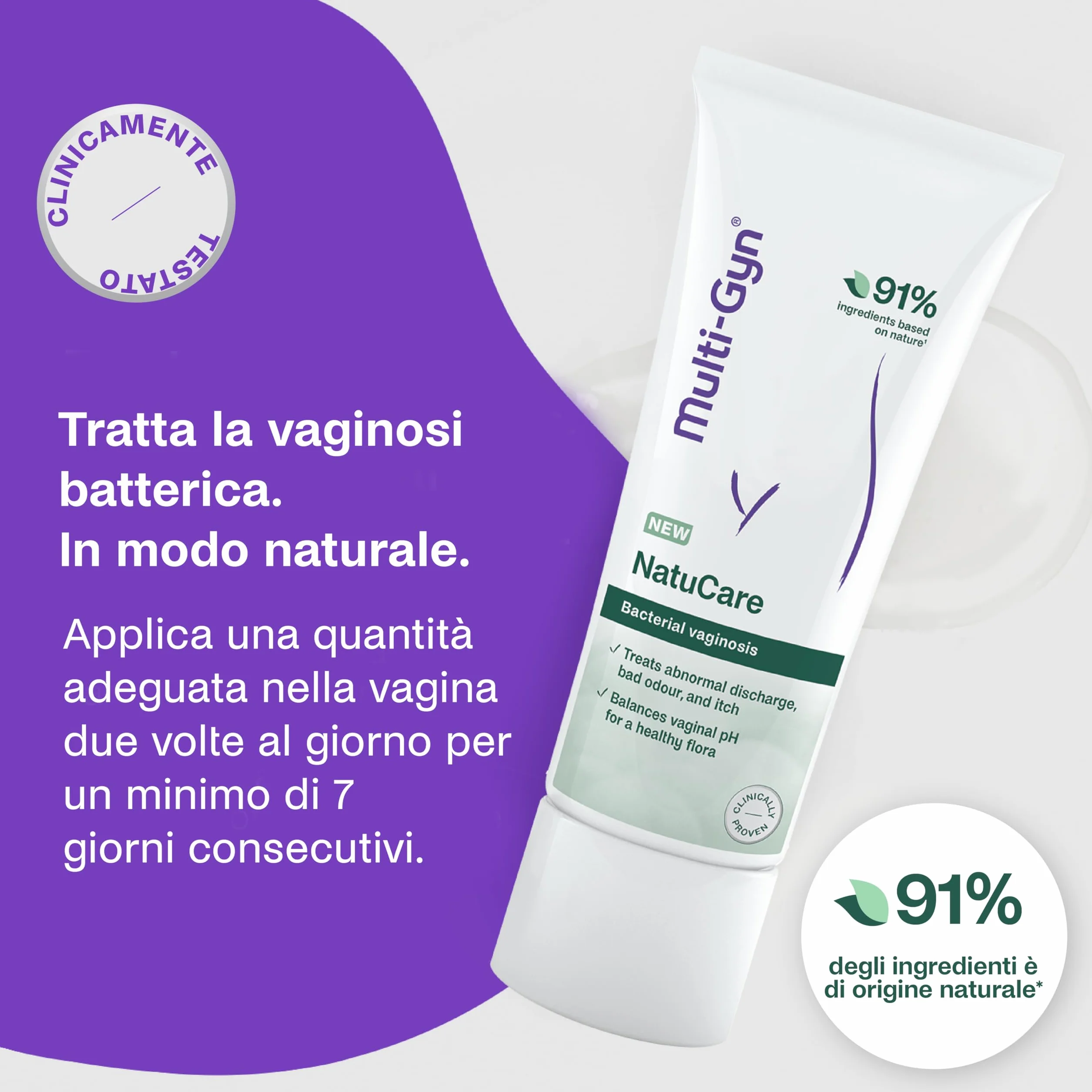Multi-Gyn NatuCare na bakteryjne zapalenie pochwy 40 ml - infekcje bakteryjne w okolicy intymnej - Łagodzi nieprzyjemne zapachy, wydzieliny, żel intymny z kwasem mlekowym do przywracania flory - żel +