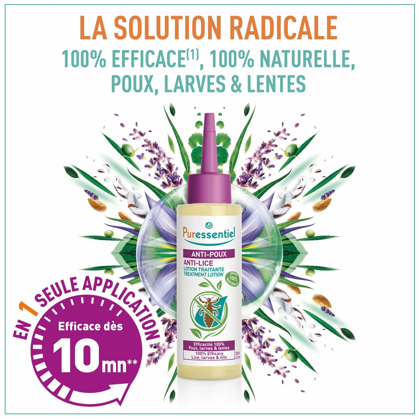 Puressentiel Balsam do leczenia wszy głowowych i grzebień na wszy, zabija 100% wszy, w zaledwie 10 minut, 100% naturalna formuła, łatwy do nałożenia, balsam 100 ml, dla dzieci i dorosłych, bez