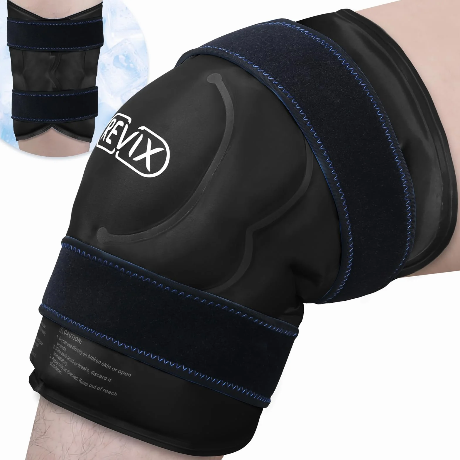 REVIX 50 cm XXXL Ice Pack na kolana wielokrotnego użytku, opaska na kolano z kompresją na zimno, na zapalenie stawów, rozdarcie łąkotki i ACL, żel do terapii zimnej, do operacji wymiany kolana