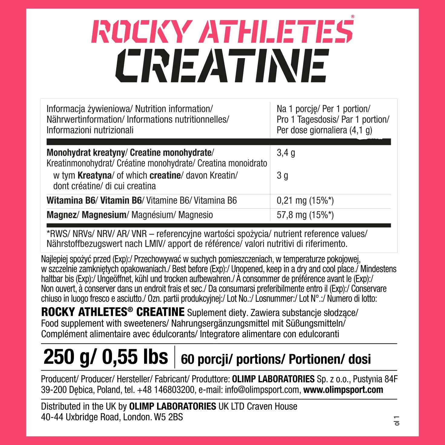 Olimp Rocky Athletes® Creatine - 250 g, Bubble Gum