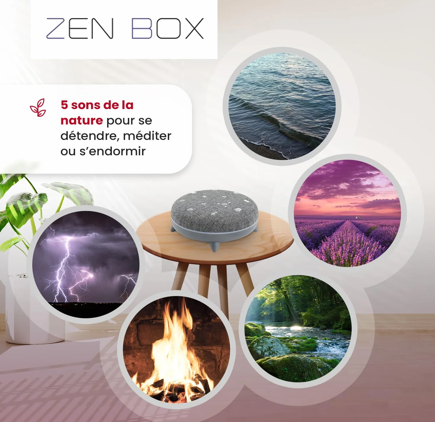 TERRAILLON ZEN BOX Biała Maszyna do Szumów z 7 Kojącymi Dźwiękami Bluetooth 8 Jasnych Nastrojów 30-60-90 min USB-C