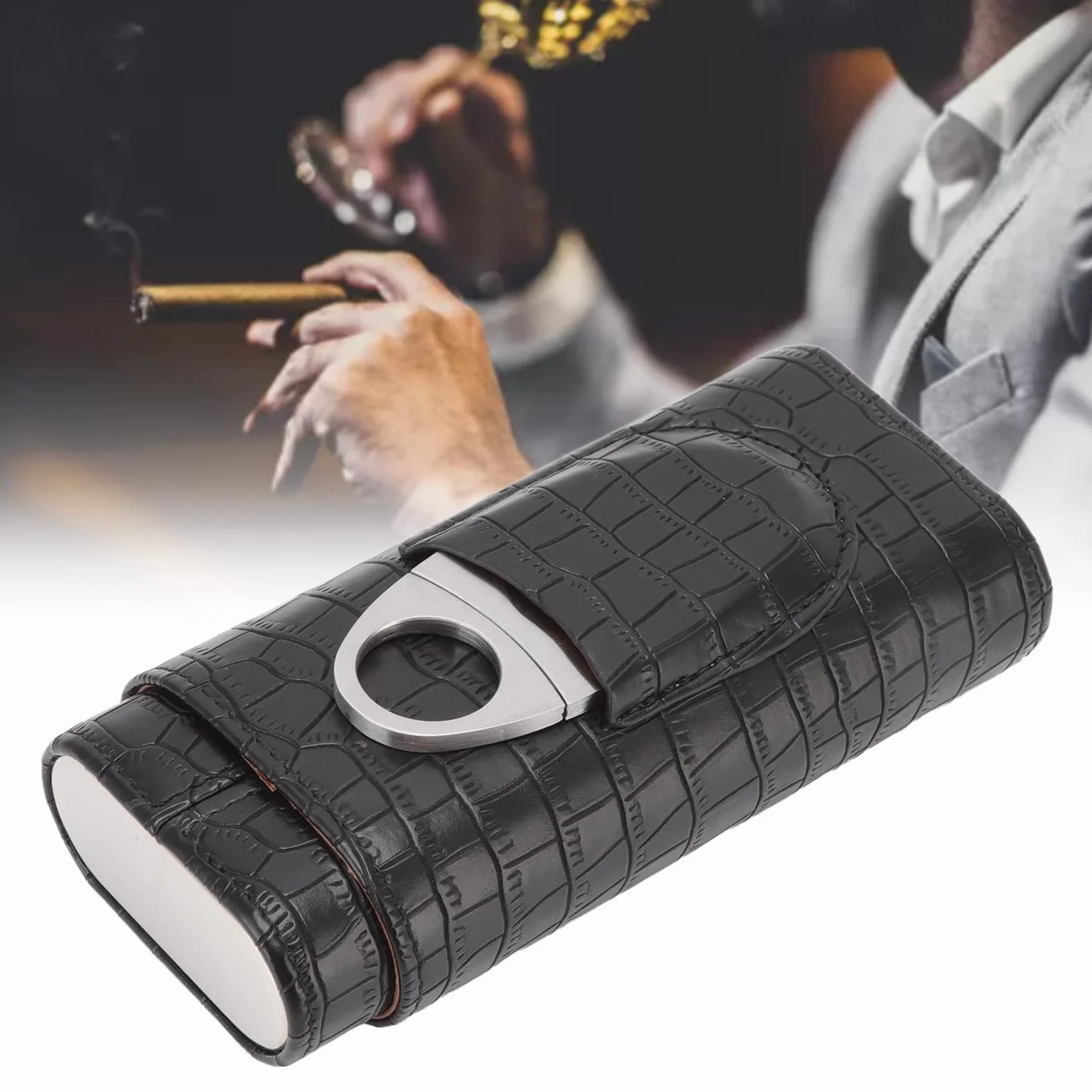 Etui na Cygara Przenośne Humidor Drewno Cedrowe 3 Szt. Czarny