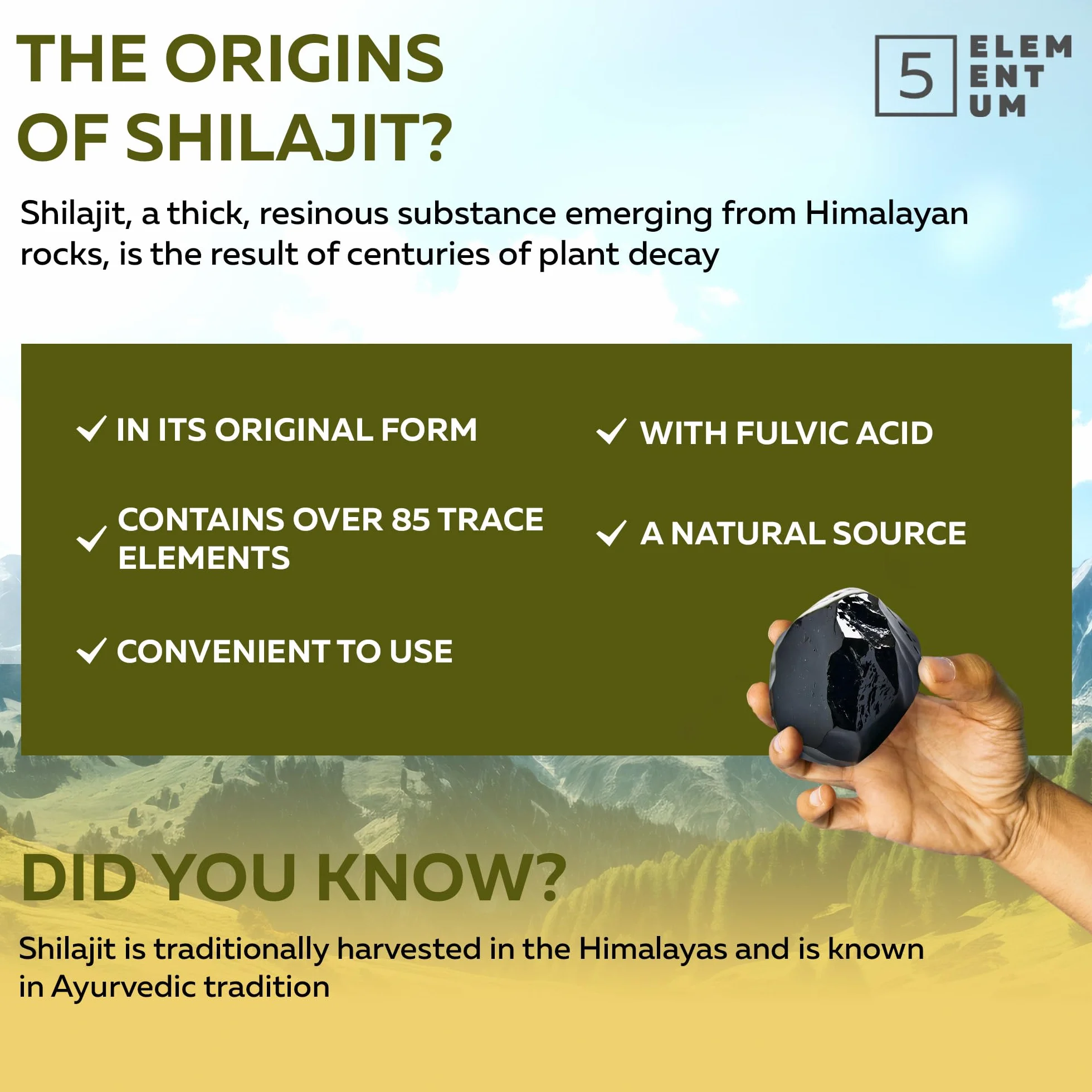 Shilajit Oryginalne Himalajskie Żywice – 85% Kwas Fulwowy – Z 87+ Naturalnymi Minerałami – Czyste Mumijo z Indii – Wegańskie, Bezglutenowe, Zbadane w Laboratorium (Eurofins) – 30 g = Zapas na 60 Dni