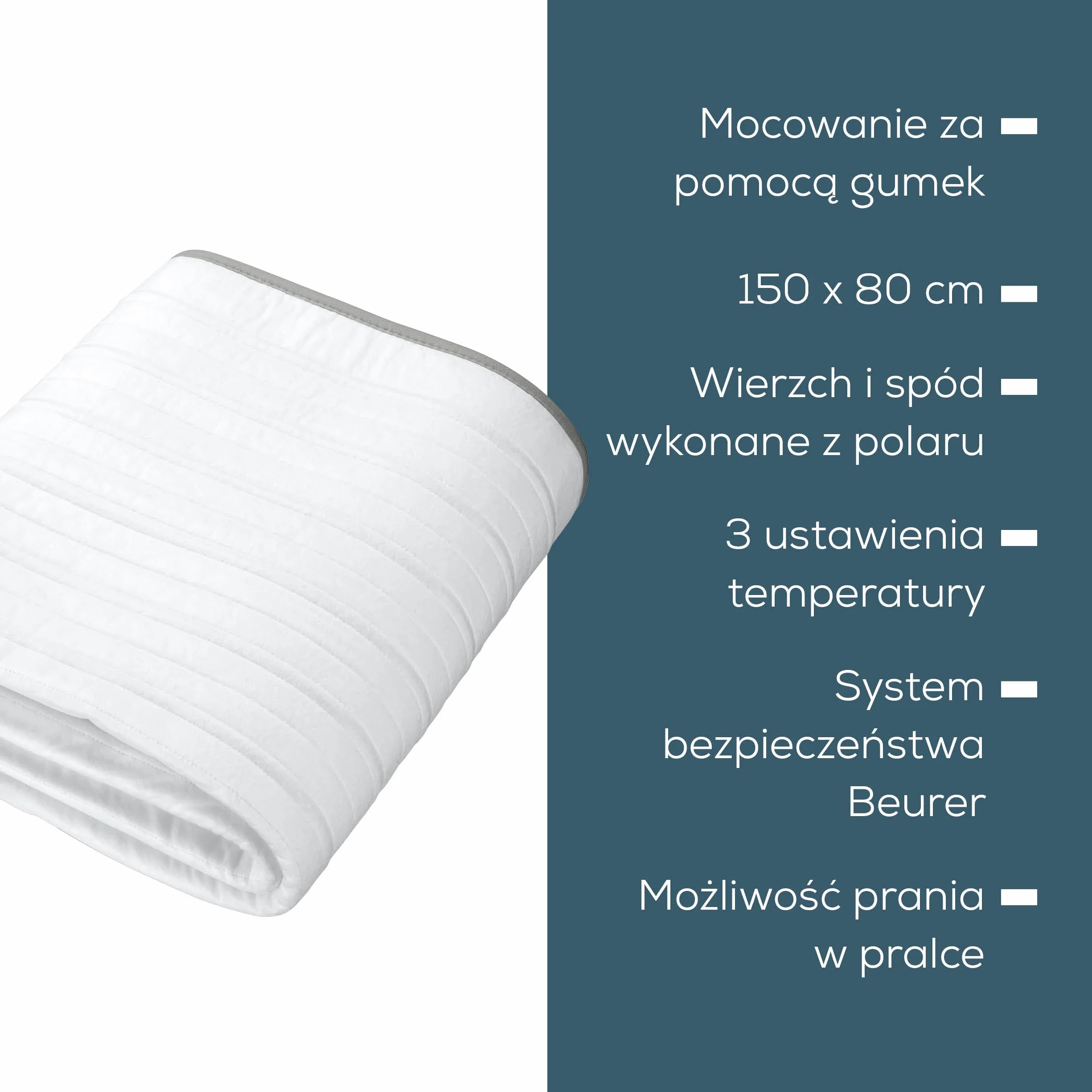 Beurer TS 17 Nakładka Elektryczna na Łóżko, Miękki Polar, Antypoślizgowa, Mocowanie za Pomocą Gumki, 3 Ustawienia Temperatury, 150x80 cm, System Bezpieczeństwa, Odczepiany Wyłącznik