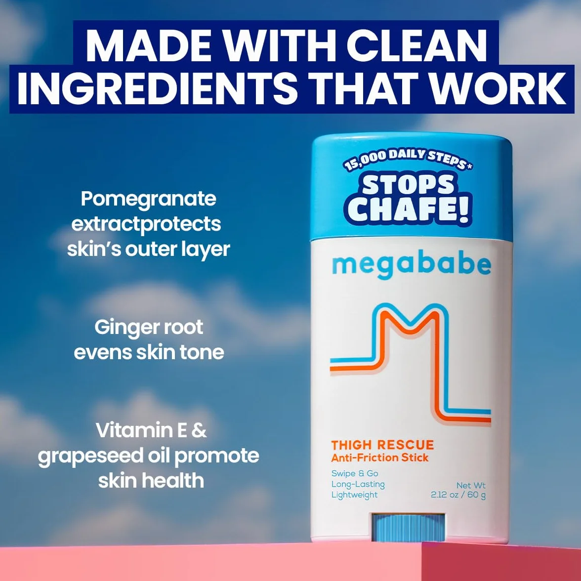 MegaBabe Thigh Rescue Stick Anti-Chafe Aloe, Pomegranate & Grapeseed Oil