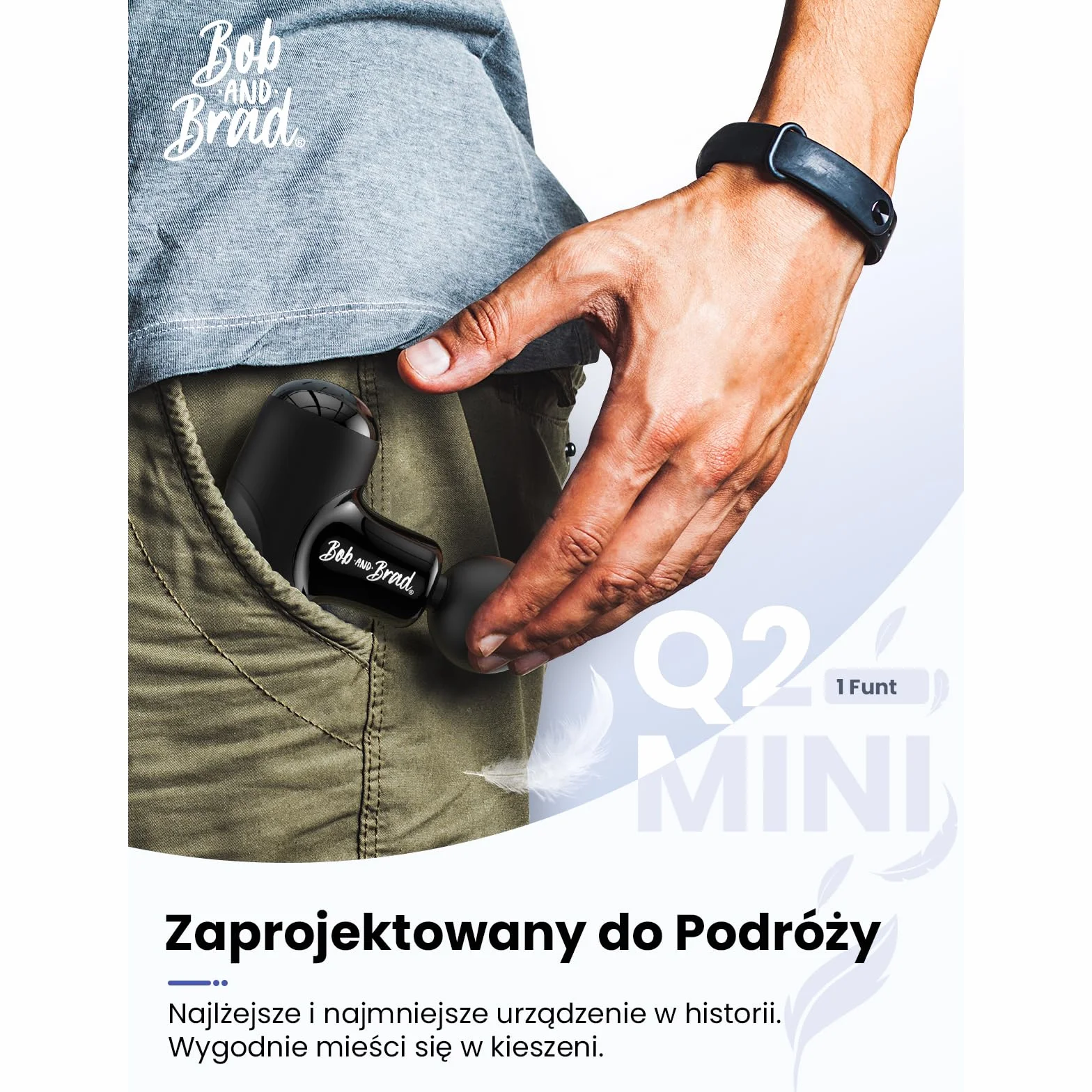 BOB AND BRAD Q2 Mini Pistolet do Masażu, Przenośny Masażer Mięśni, Cichy Silnik Bezszczotkowy, Szybkie Ładowanie USB-C, Czarny
