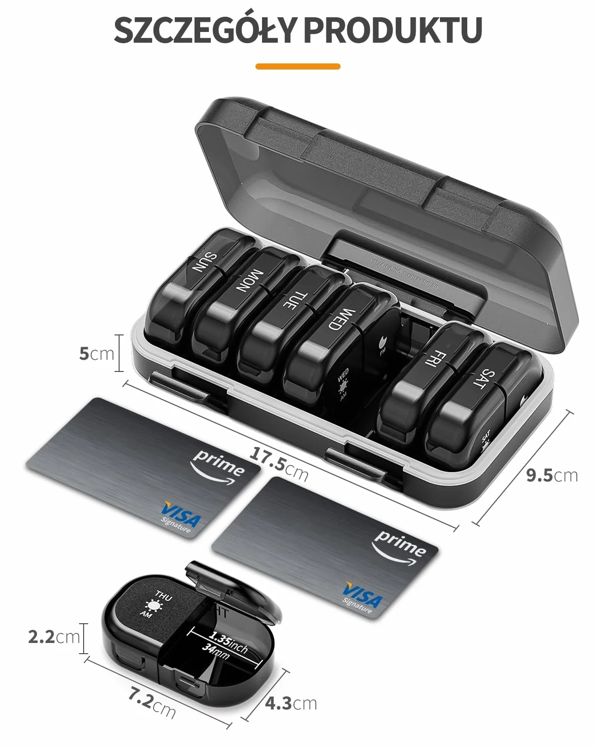 ONTERATE Tygodniowy Organizer na Tabletki 2 Razy Dziennie, AM PM Pudełko na Tabletki 7 Dni, Przenośne, Odporne na Wilgoć Etui na Tabletki 14 Przegródek, Podróżny Pojemnik na Tabletki (Czarny)