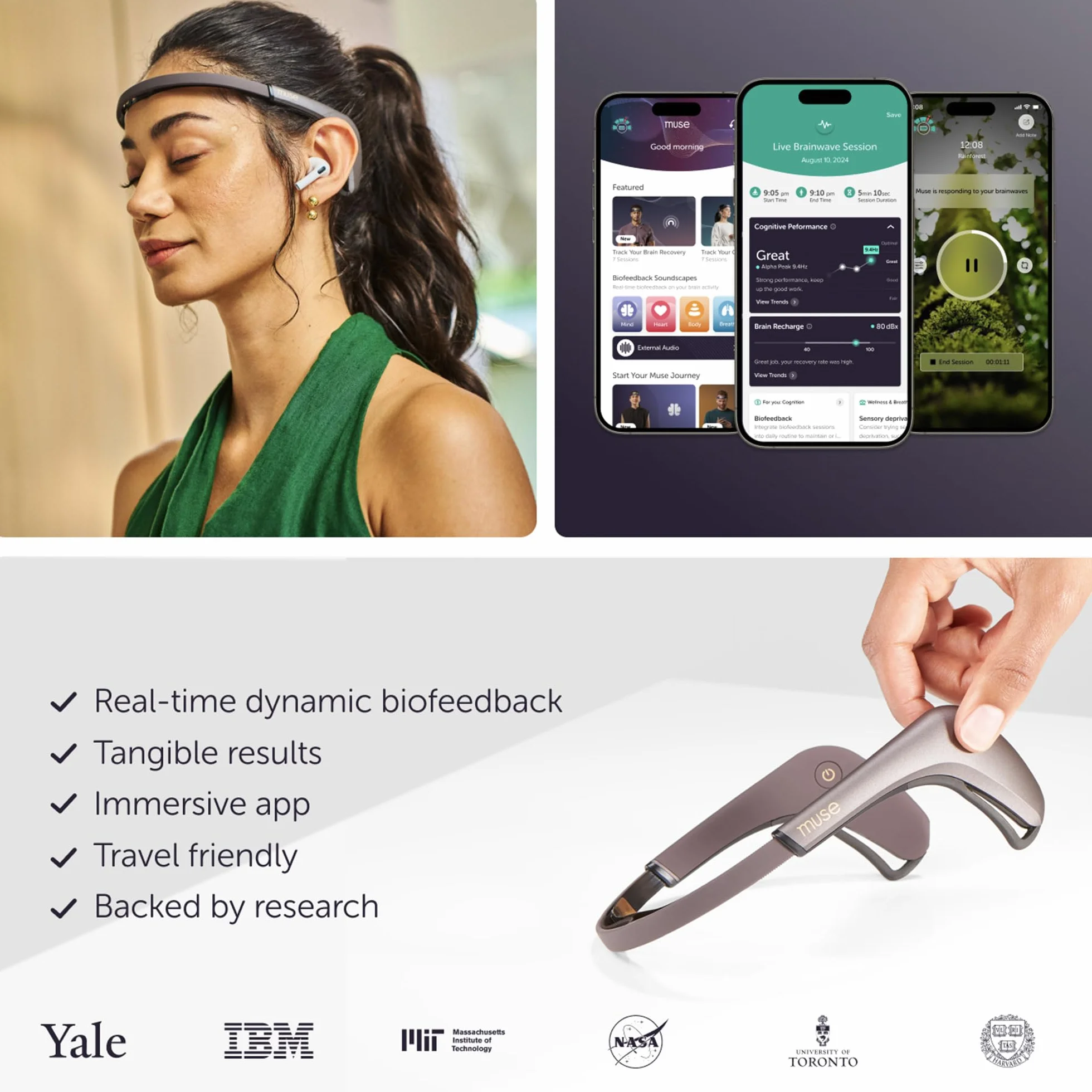 MUSE 2 Opaska na głowę z czujnikiem mózgu EEG USB-C do medytacji biofeedback