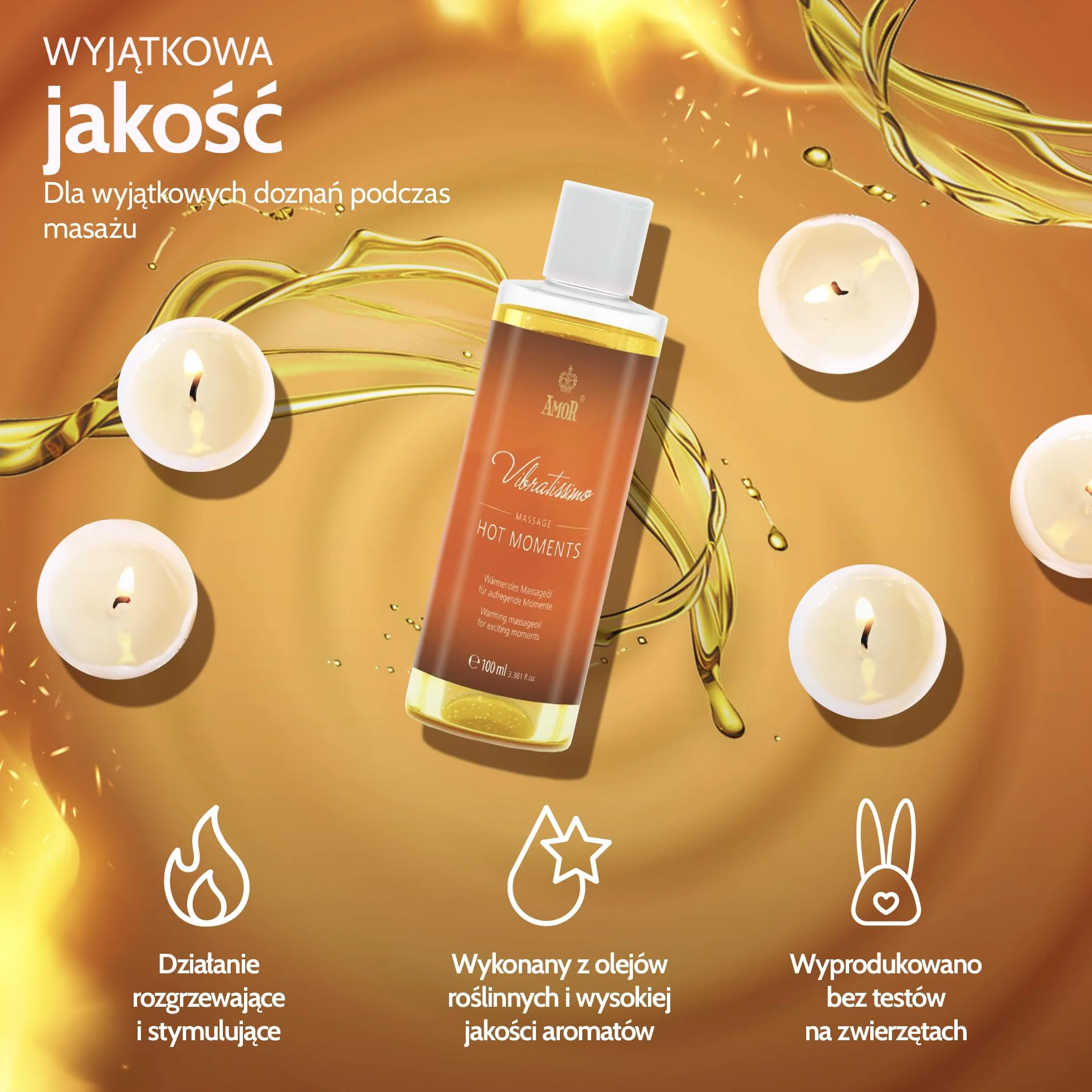 „Hot Moments” Vibratissimo – rozgrzewający, kojący olejek do masażu, olejek do masażu erotycznego, 100 ml