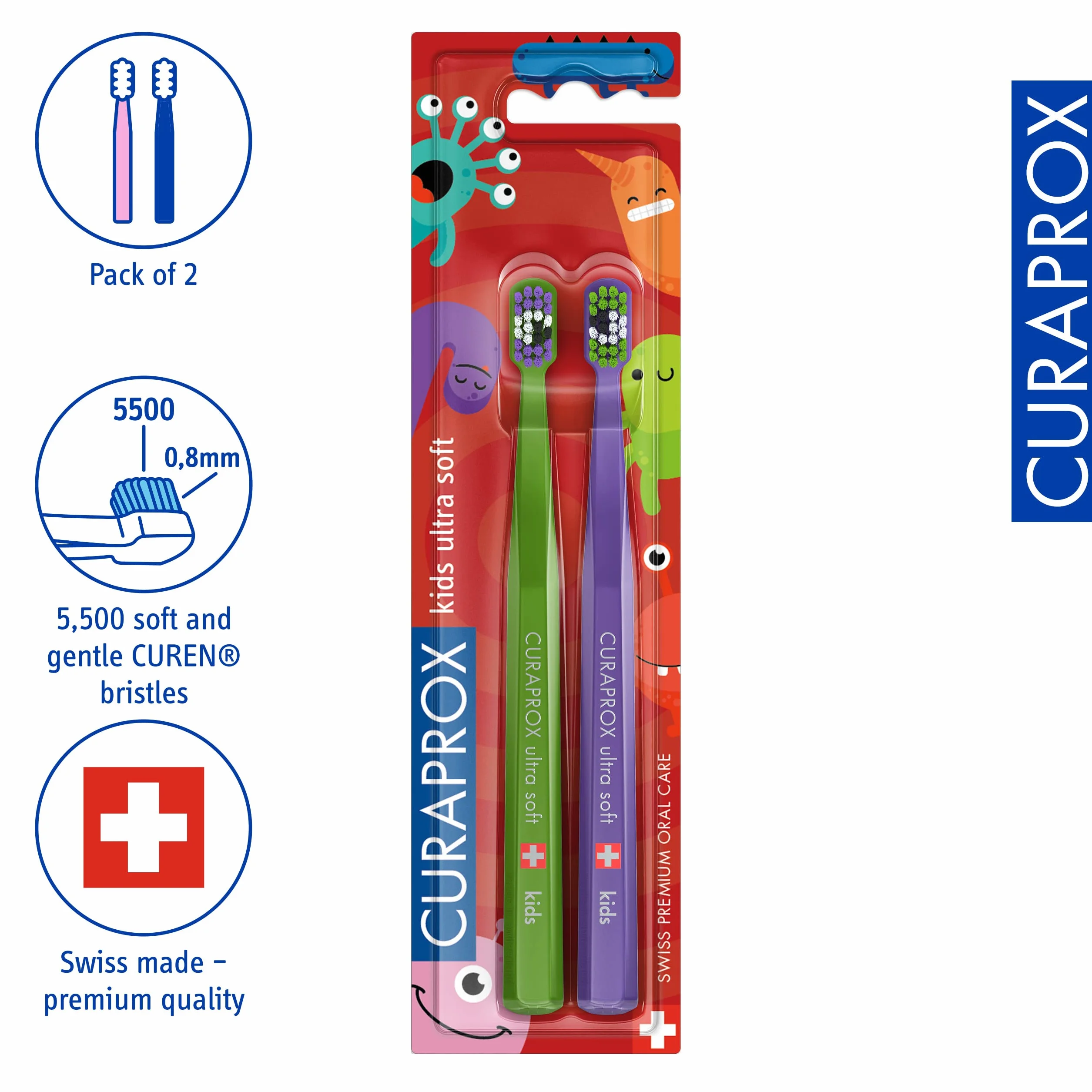 Curaprox CS Kids ręczna szczoteczka do zębów ultra miękka 2 sztuki