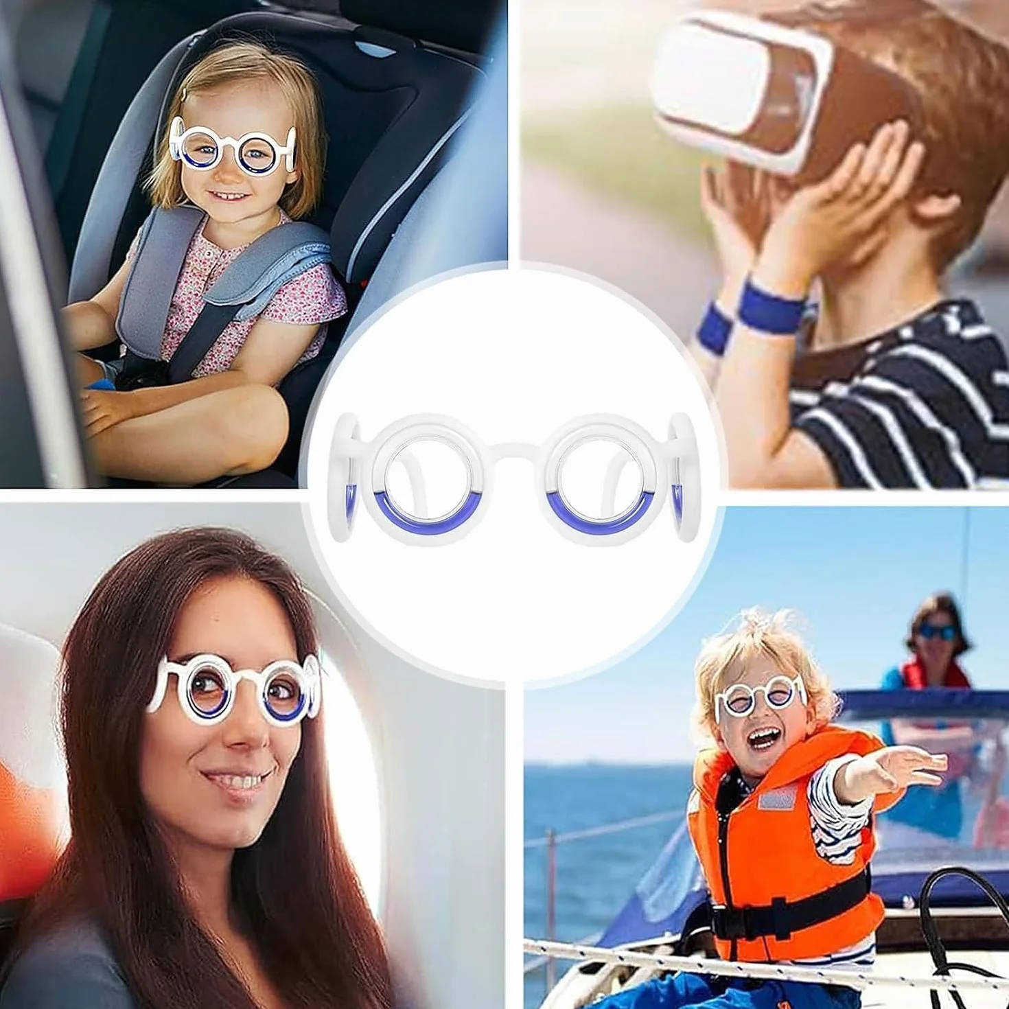 Zestaw okularów Motion Sickness dla bólu morskiego, zestaw okularów, bransoletki przeciwbakteryjne, przeciw nudnościom akupresury, przenośne łagodzenie nudności na choroby morskie, choroba