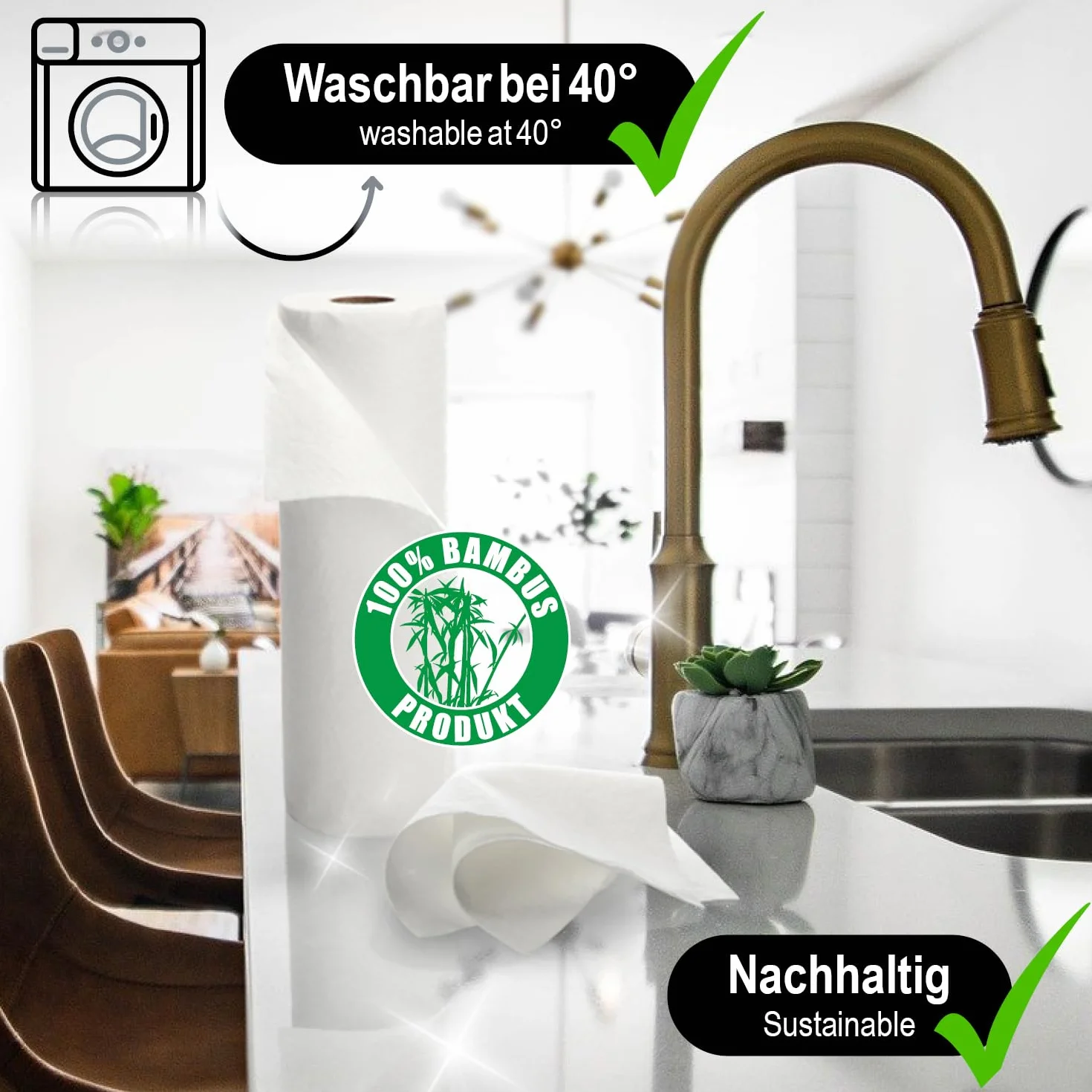 COM-FOUR® podwójne opakowanie rolek kuchennych, 48 arkuszy chlonnych sciereczek uniwersalnych, reczniki domowe wielokrotnego uzytku i nadajace sie do prania (2 rolki po 24 arkusze - biale)