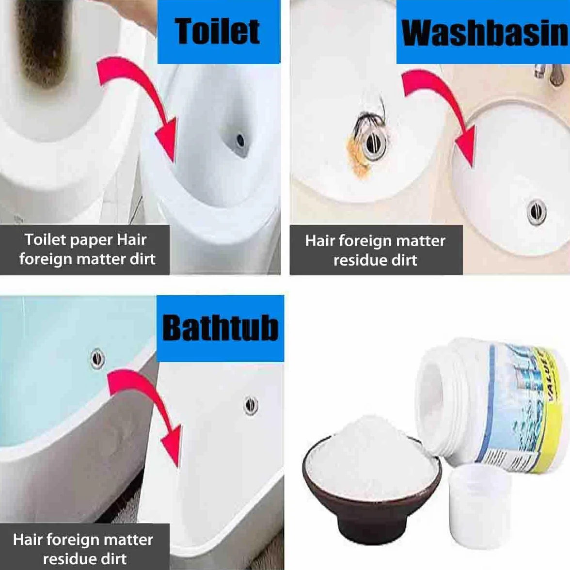 Sink and Drain Cleaner, Powerful Pipe Unclogging Agent for Kitchen, Tubs, Shower Drains (1pcs)