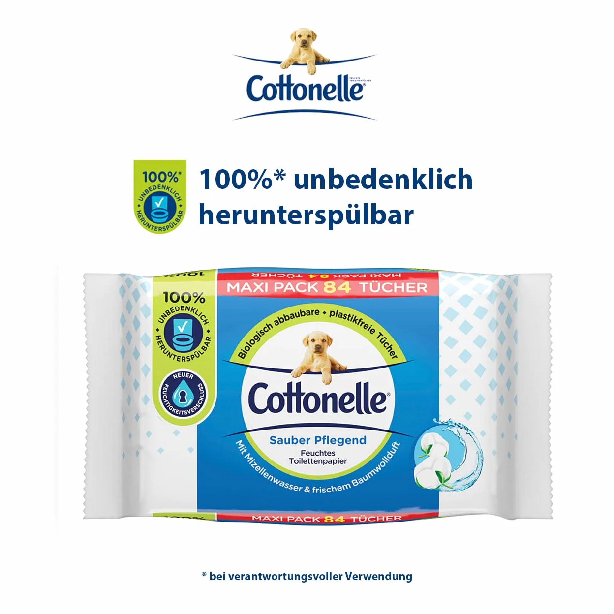 Cottonelle Wilgotny papier toaletowy, czysty, pielęgnacyjny, woda micelarna i zapach bawełny, opakowanie maksimum, 6 x 84 ściereczki toaletowe