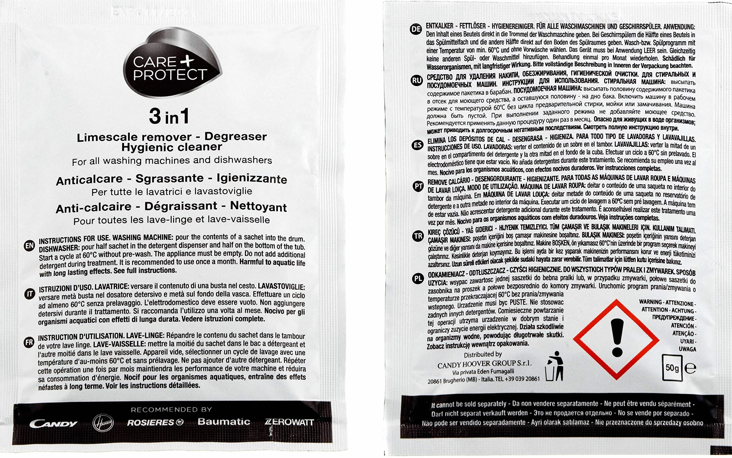 CANDY Anticalcare Sgrassante Igenizzante Lavatrice Lavasto Care+Protect