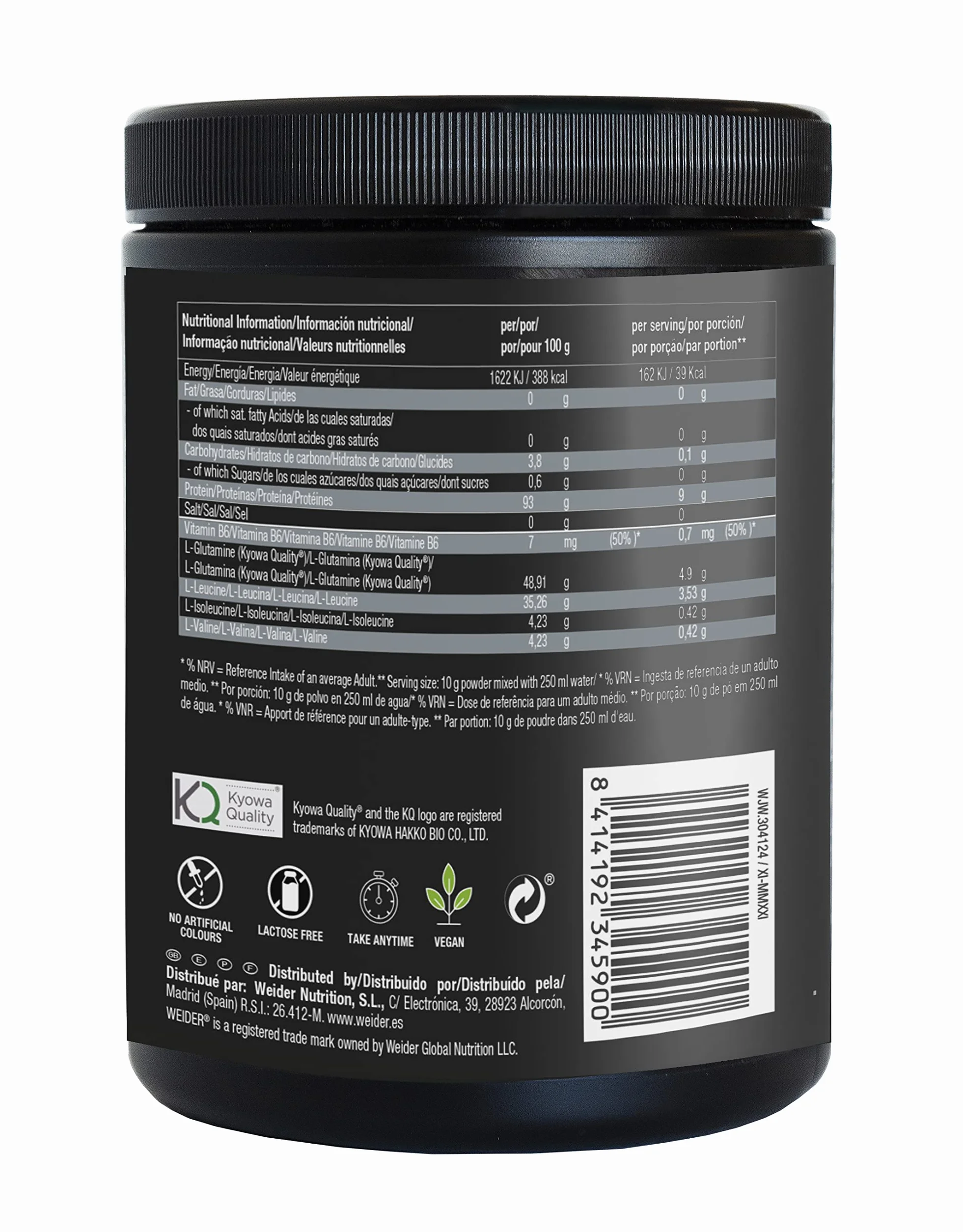 Weider Premium BCAA 8:1:1 500 g - Idealne przed i po treningu, Z L-Glutaminą Kyowa® i Witaminą B6, Bez Cukru, Wegańskie, Smak Różowej Lemonady