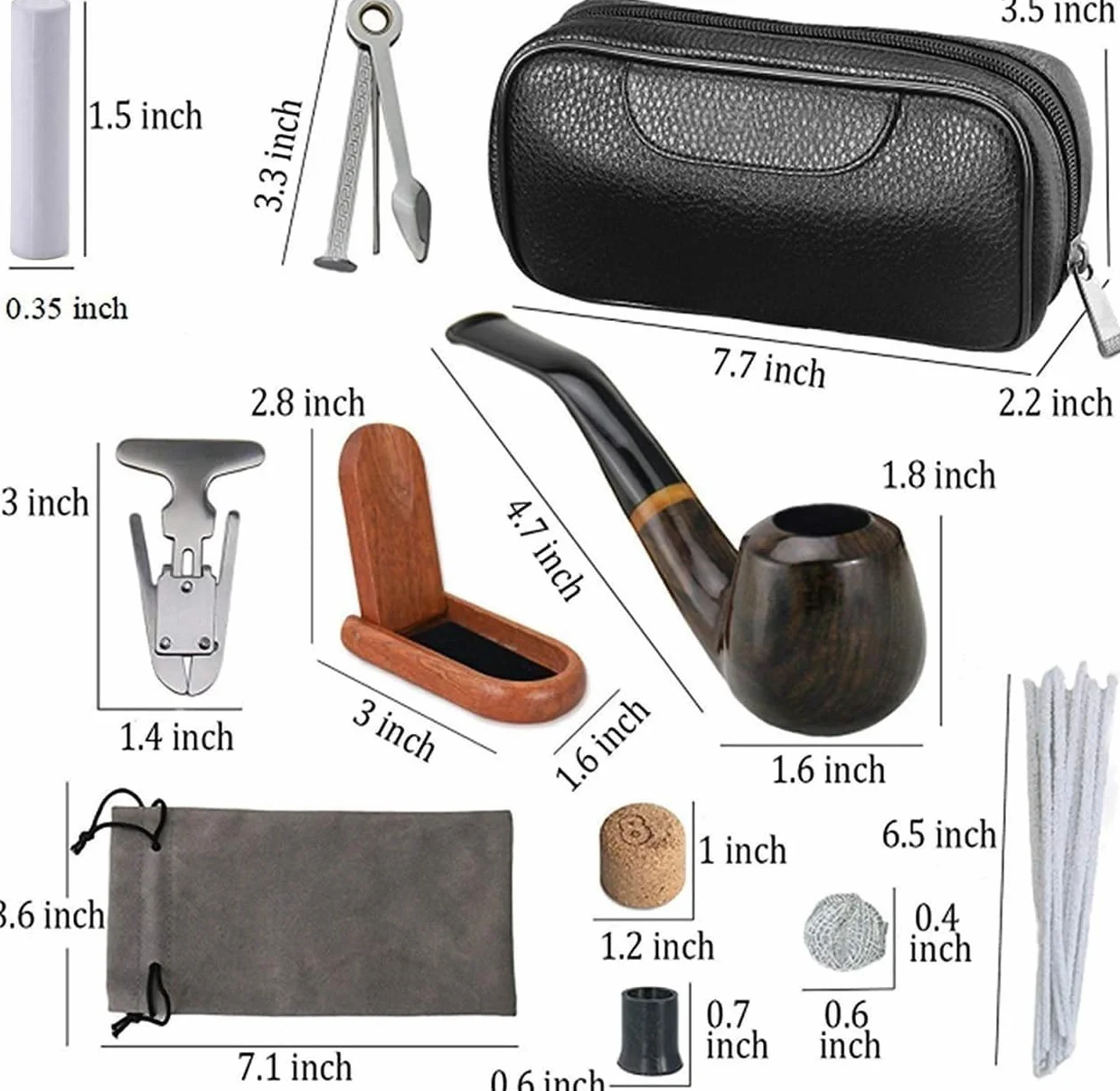Joyoldelf Luksusowy Zestaw Fajka Hebanowa ze Skórzanymi Woreczkami na Tytoń i Stojakiem