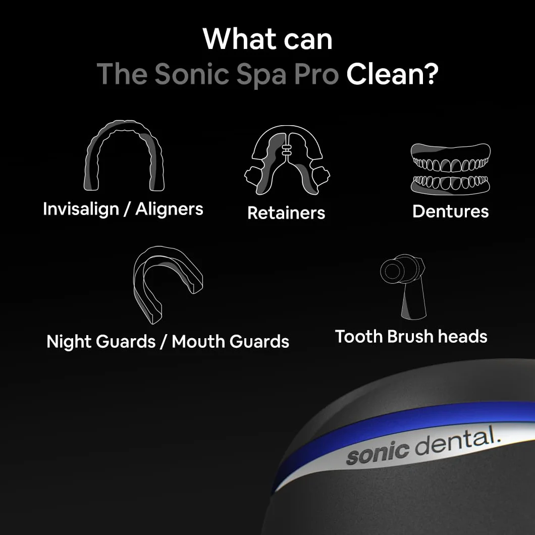 Sonic Pro Dental Cleaning Pod, 43kHz Ultrasonic Retainer Cleaner Machine for Dentures, Mouthguards, Braces, Aligners, Toothbrush Heads, Jewellery & All Dental Appliances (Pearl White)