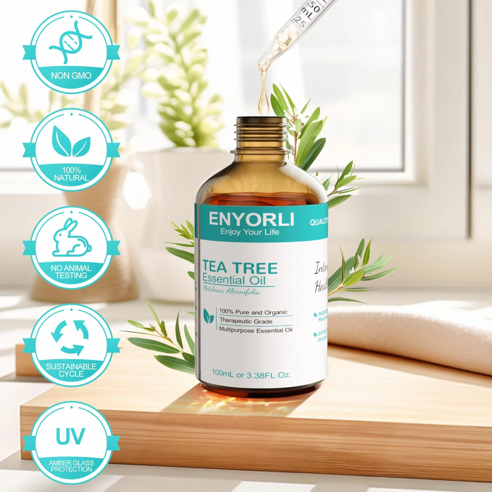 100ml Olejek Eteryczny z Drzewa Herbacianego 100% Naturalny Ekstrakt Roślinny Odpowiedni do Dyfuzora Pielęgnacja Paznokci Pielęgnacja Włosów