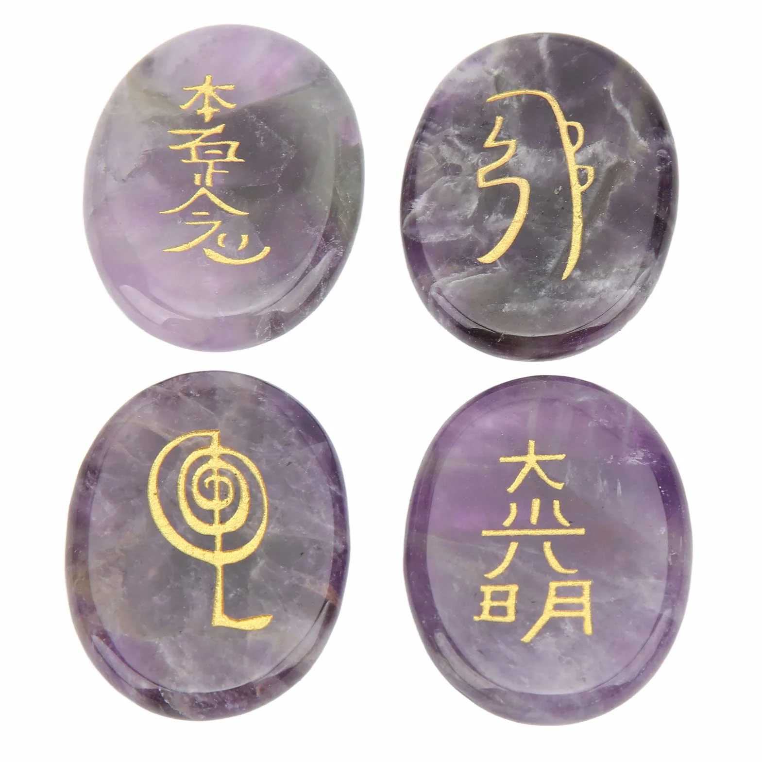 4 sztuki Symbole Reiki Kamień Naturalne kryształy uzdrawiające Reiki Grawerowane symbole Reiki Kamienie Medycyna alternatywna Kryształy lecznicze (ametyst)