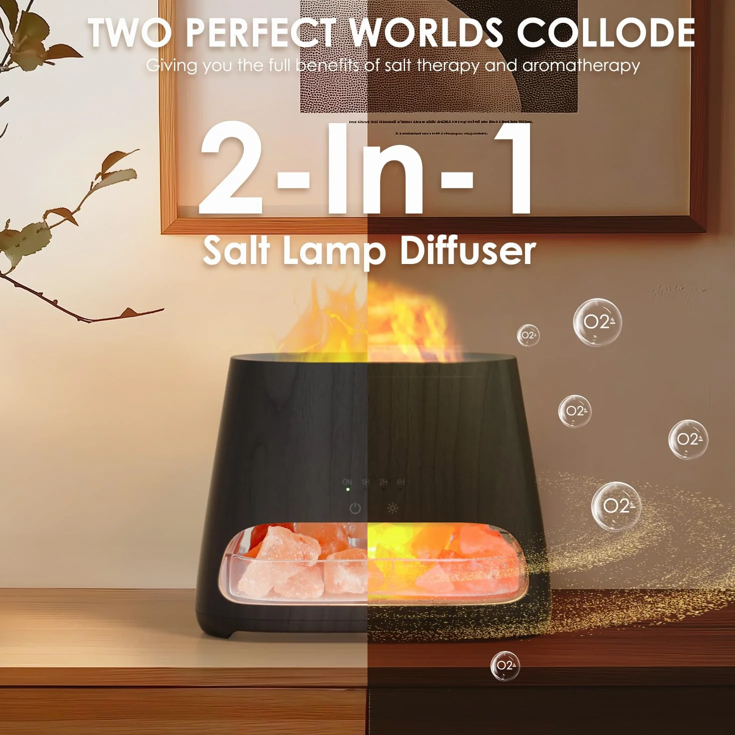 SALKING 2 w 1 dyfuzor zapachowy i lampa z efektem płomienia do olejków eterycznych, nawilżacz powietrza z 3 poziomami jasności, 150 ml