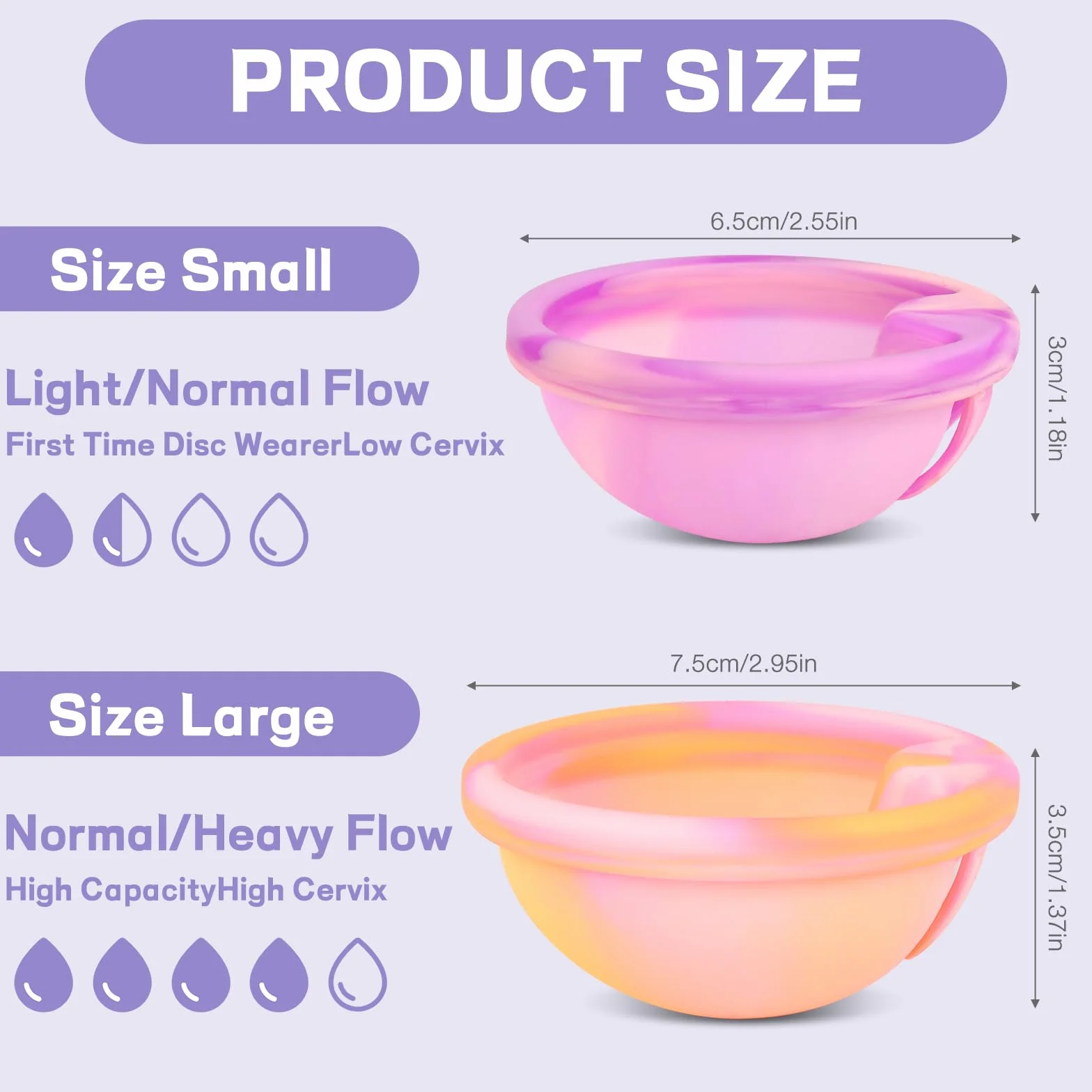 Zestaw krążków menstruacyjnych, krążek miesiączkowy, dysk menstrualny z 2 krążkami okresowymi w rozmiarze S+L i kieszeniami do przechowywania, z silikonu medycznego, do uprawiania sportu