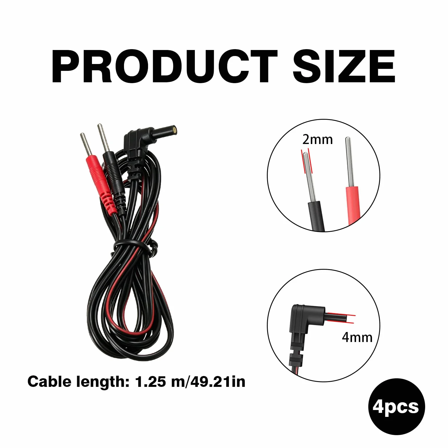 TENS EMS 4-częściowy kabel wtykowy 2 mm, elastyczny kabel elektrodowy 1,25 m do elektroterapii