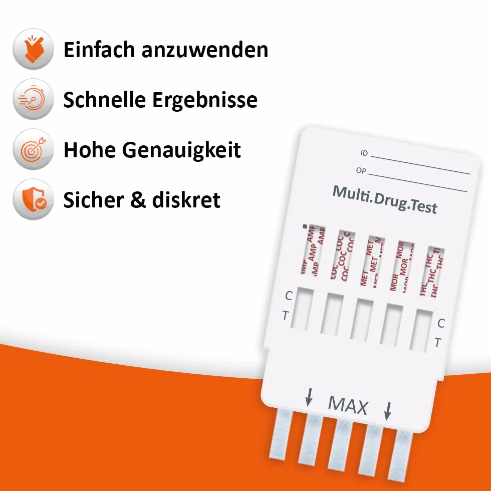 self-diagnostics Multi 5 Szybki Test Narkotykowy – Wykrywanie 5 Rodzajów Narkotyków: Kokaina, Konopie (THC), Amfetamina, Opiaty/Morfina i Metamfetamina – 5-minutowy Domowy Test Moczowy